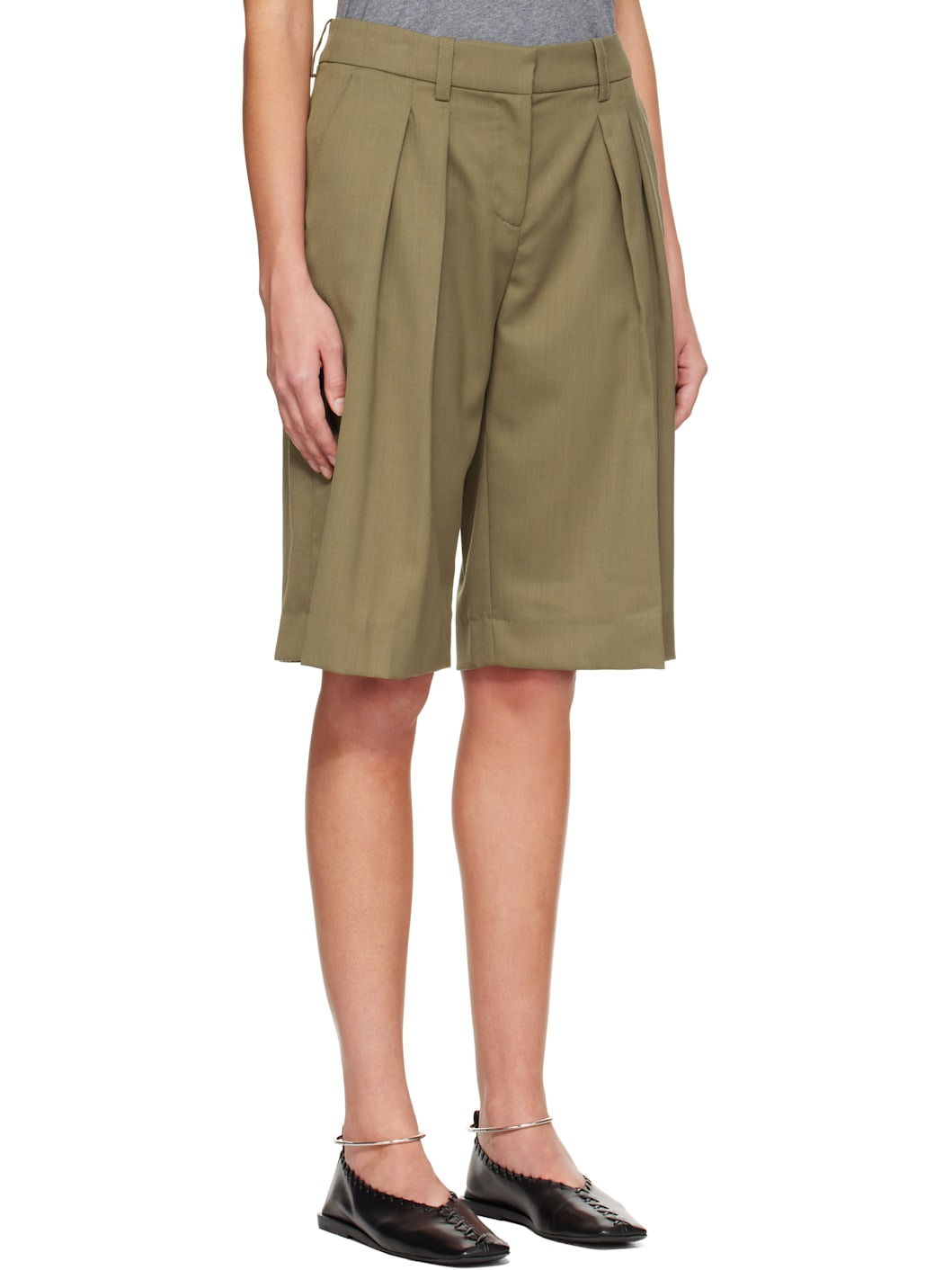 Khaki Bilbao Pleated Bermuda Shorts - 2