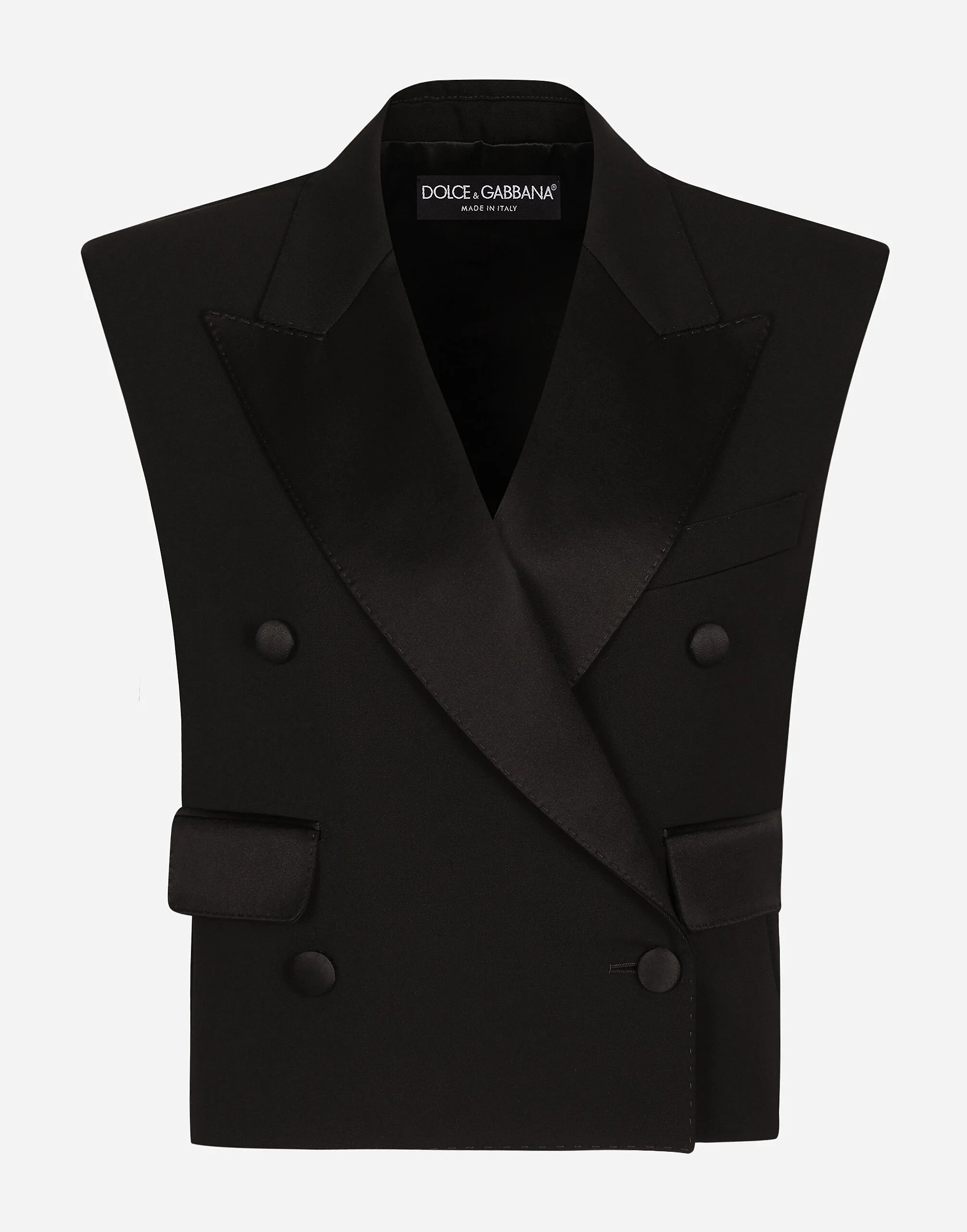 Sleeveless double-breasted wool gabardine tuxedo jacket - 1