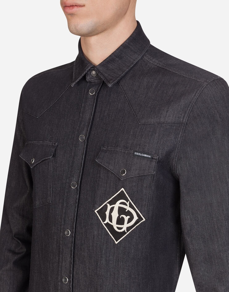 Stretch denim shirt with DG logo - 3