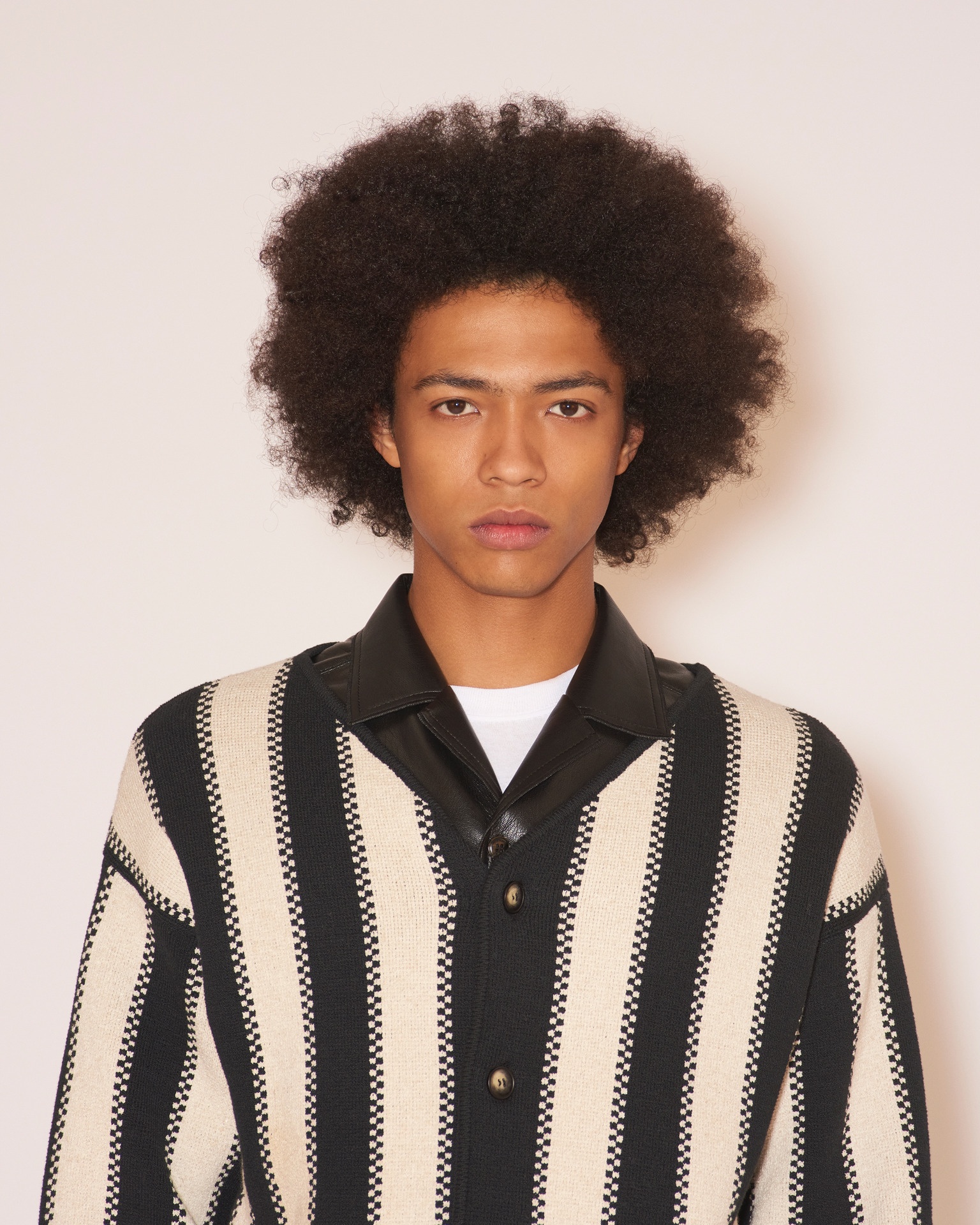 PASCAL - Textured linen button-down knit - Creme/black - 5