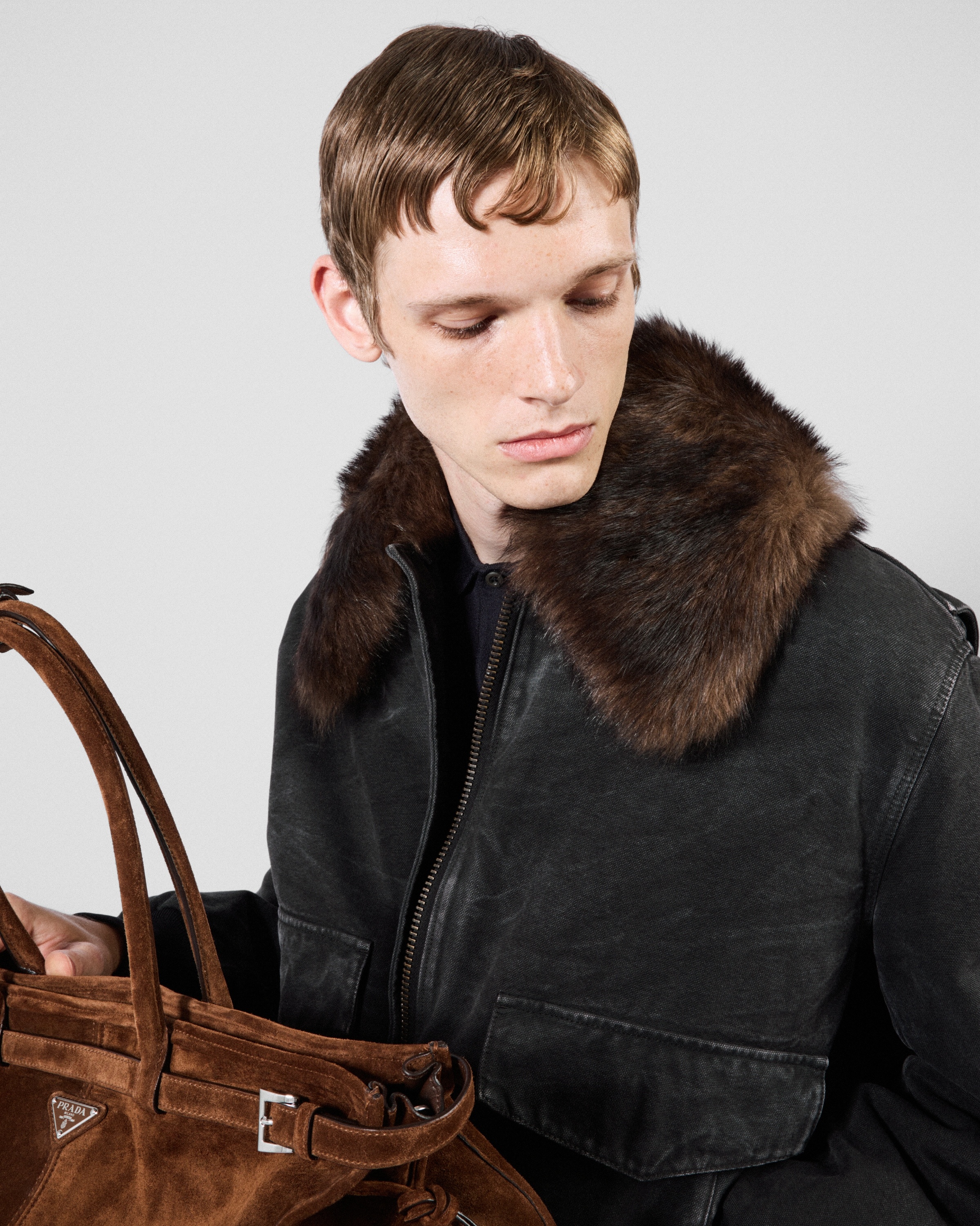 Cotton blouson jacket with shearling collar - 4