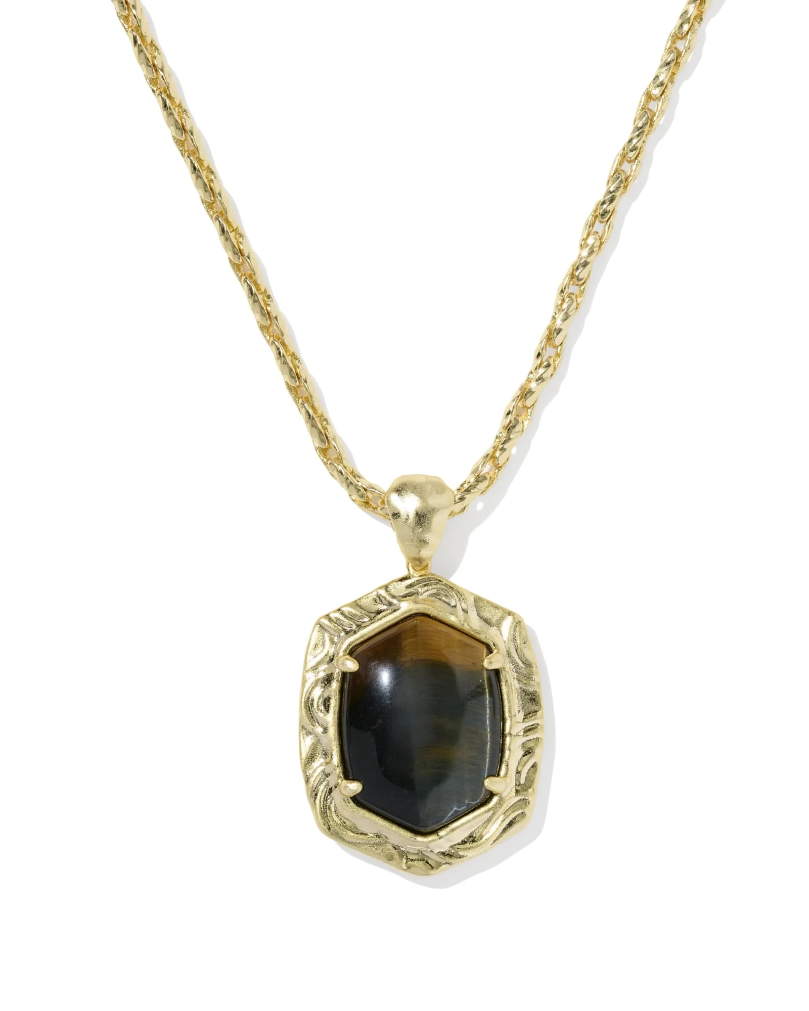 Tiger Striped Daphne Gold Small Long Pendant Necklace - 1
