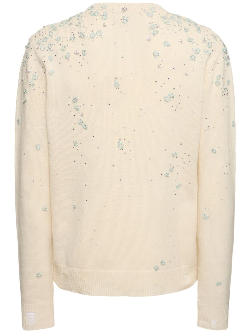 Floral embellished cotton knit sweater - 3