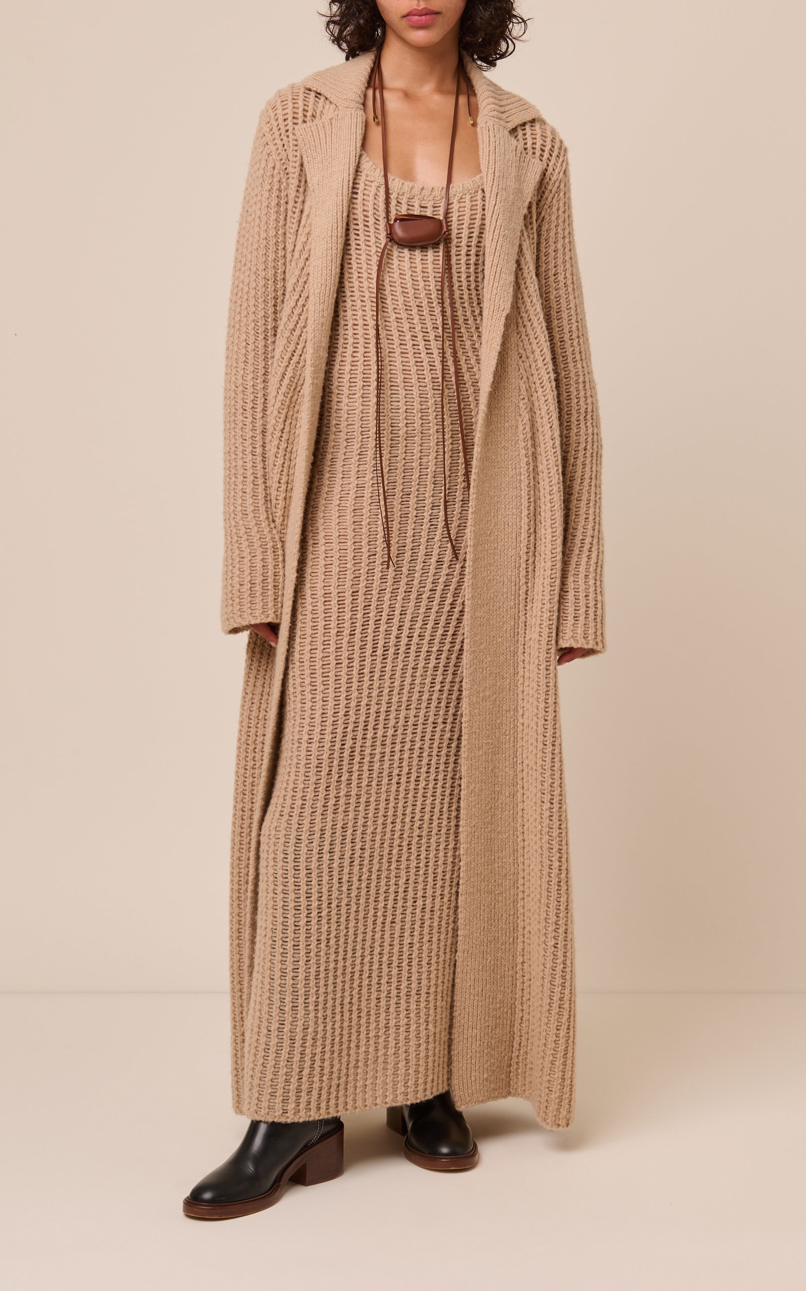 Silk And Wool Blend Knit Coat neutral - 3