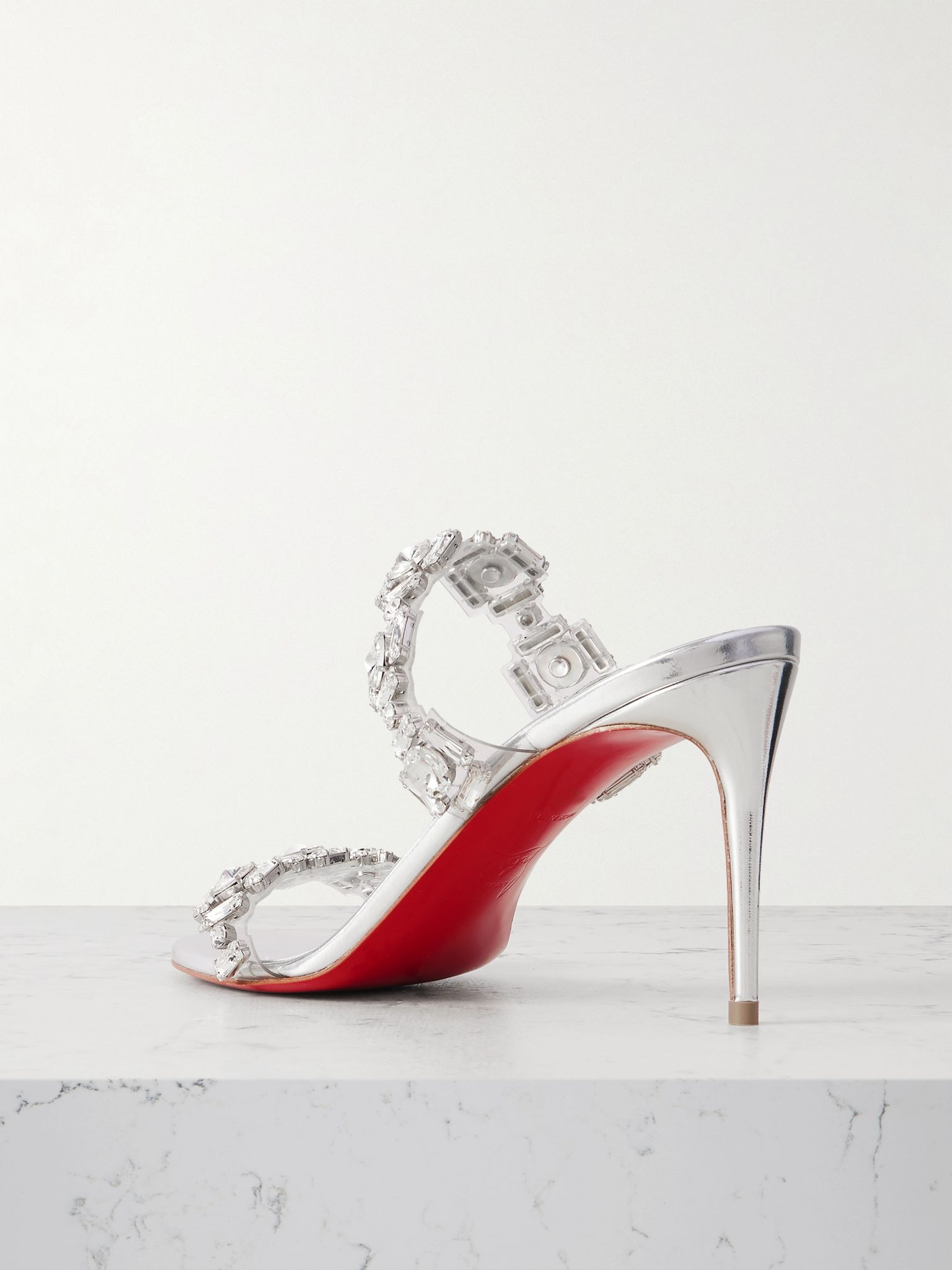 Just Jewel 85 crystal-embellished PVC and leather sandals Silver - 3