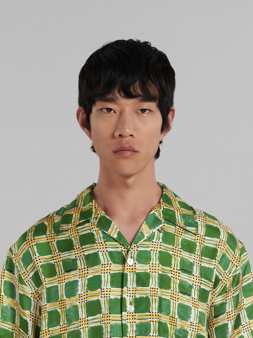 GREEN SILK TWILL SHIRT WITH CHECK FIELDS PRINT - 4