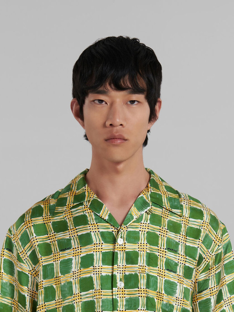 GREEN SILK TWILL SHIRT WITH CHECK FIELDS PRINT 4