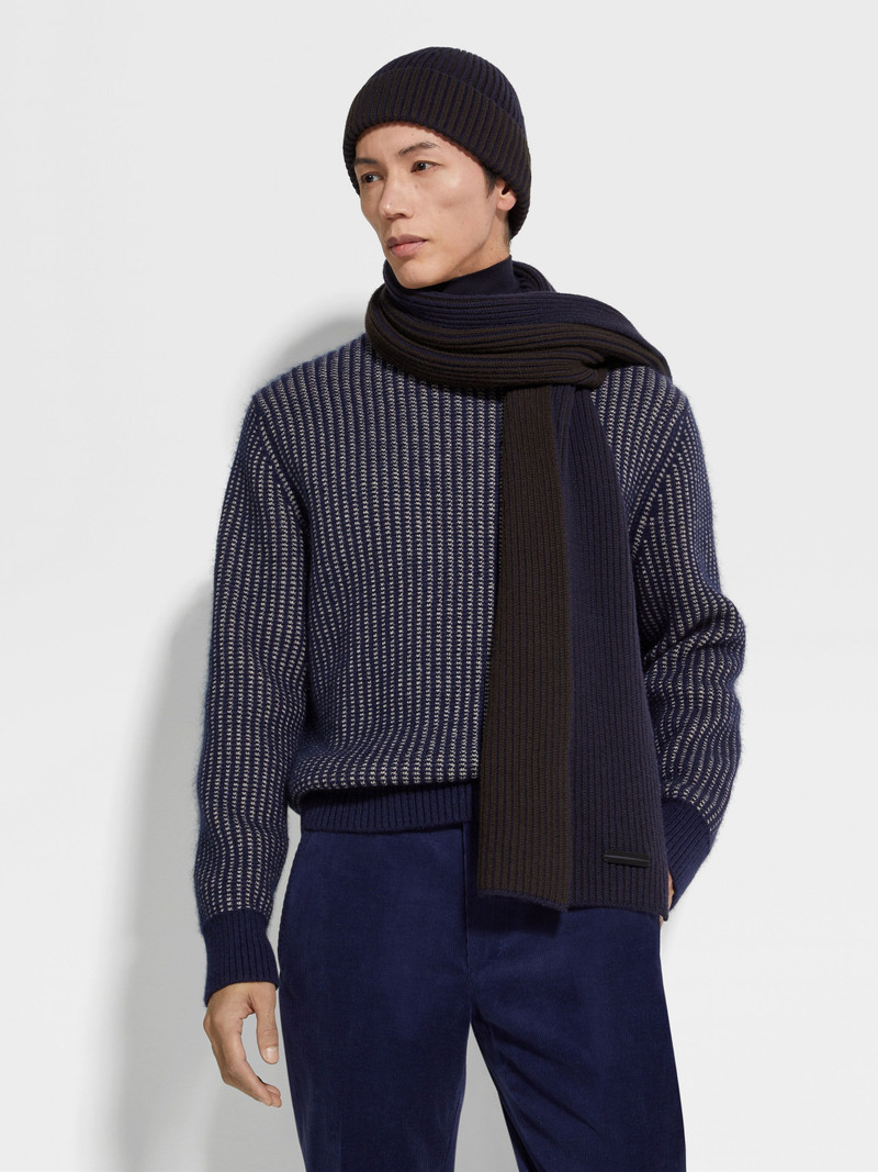 INK BLUE AND DARK BROWN OASI CASHMERE SCARF 3