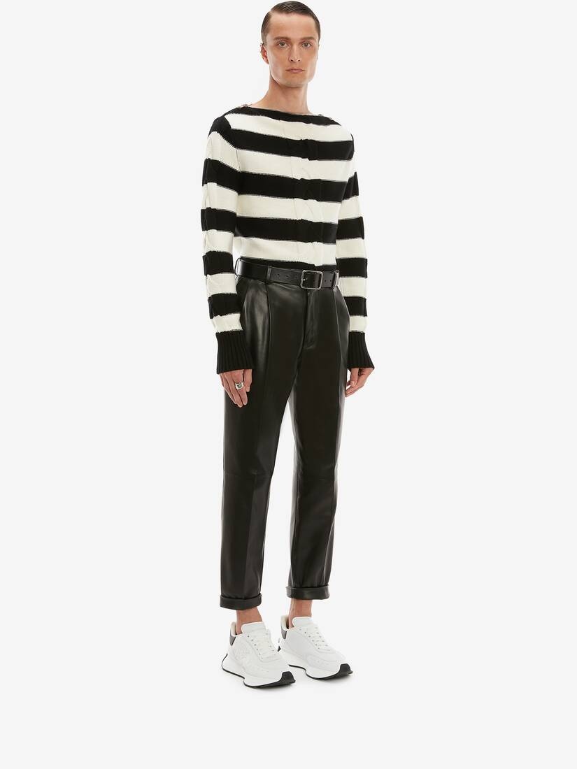 Mcqueen Striped Cable Knit Jumper in Black/ivory - 3