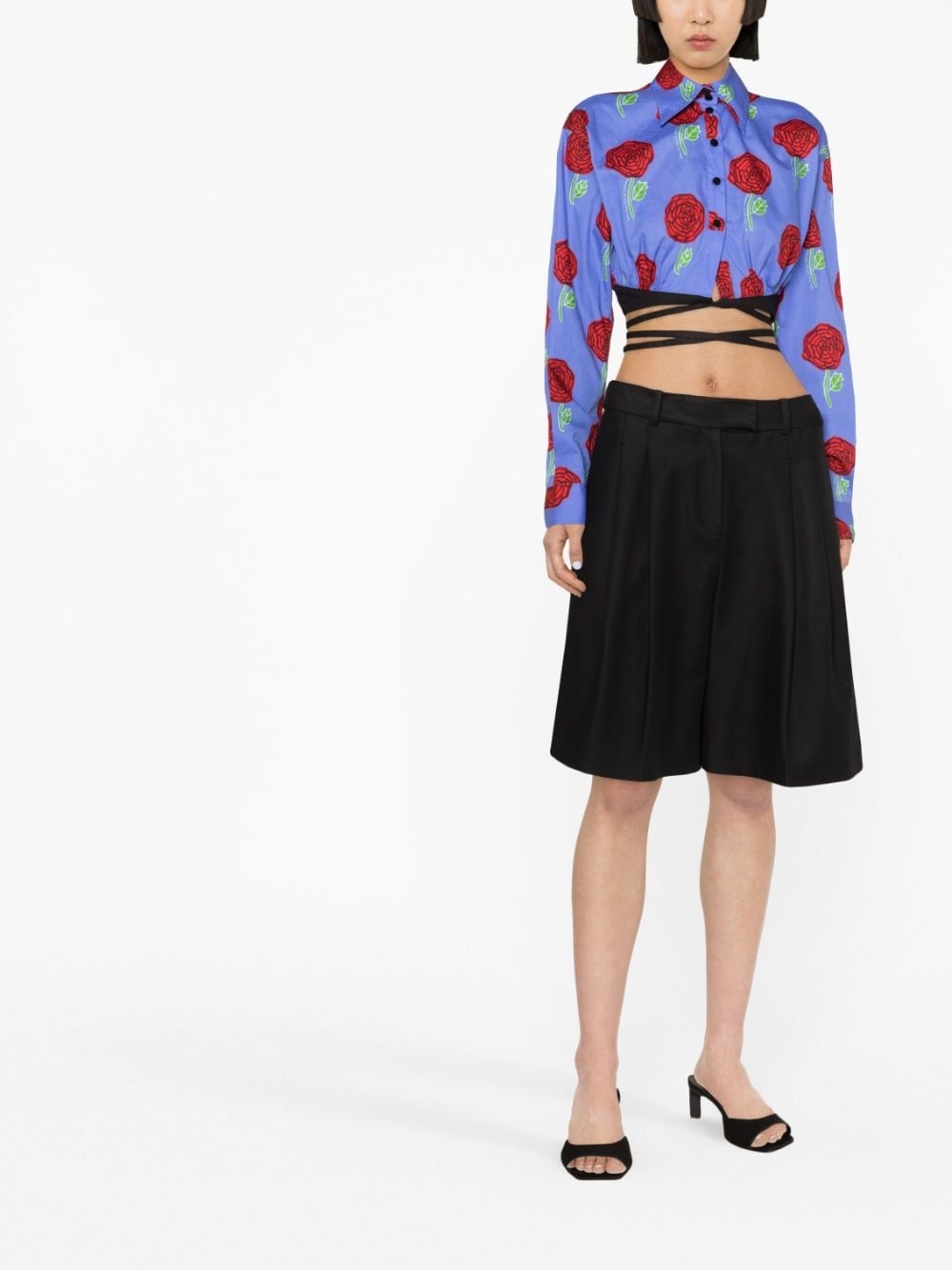 floral-print cropped blouse - 2