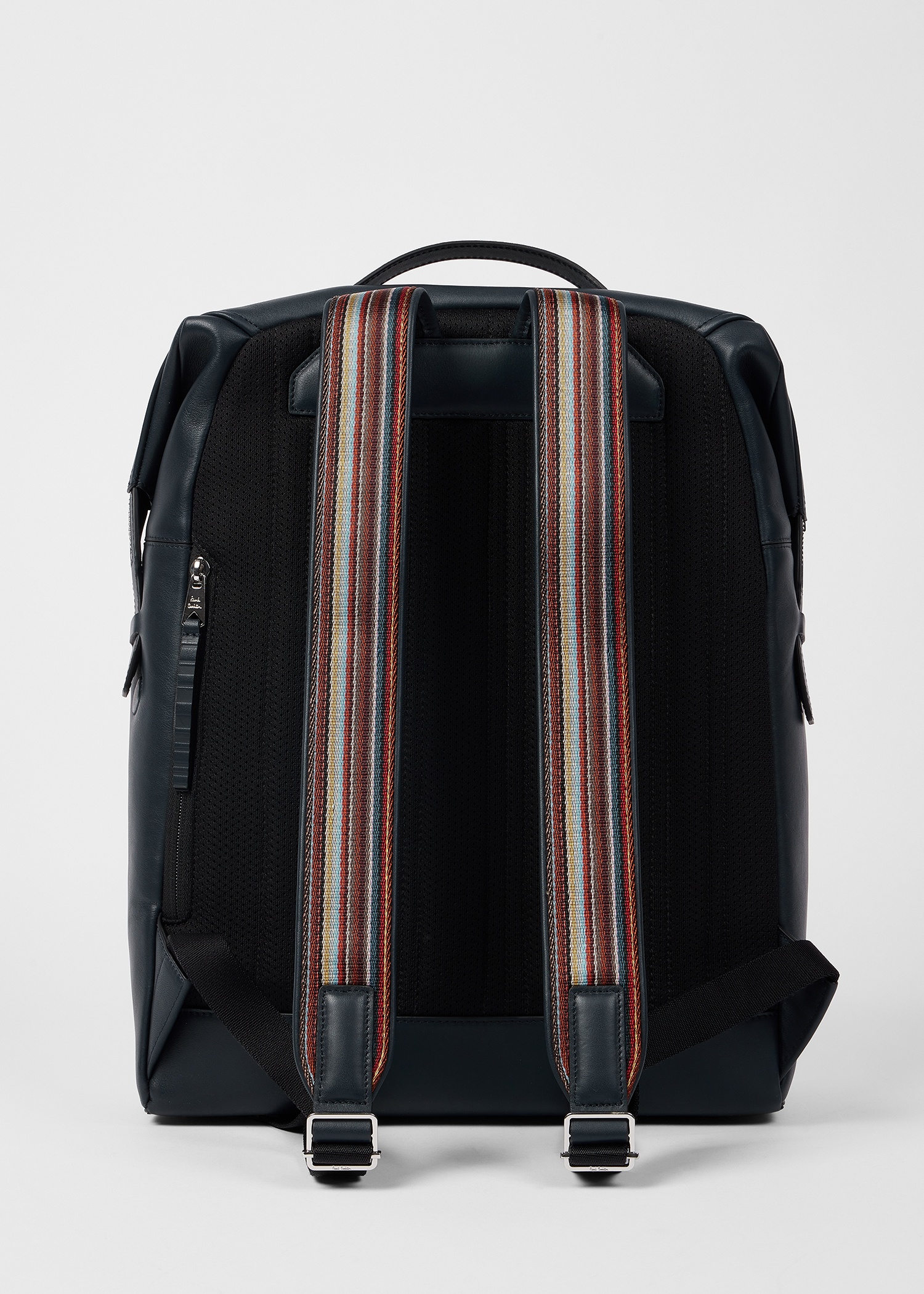 Dark Blue Leather 'Signature Stripe' Trim Backpack - 6
