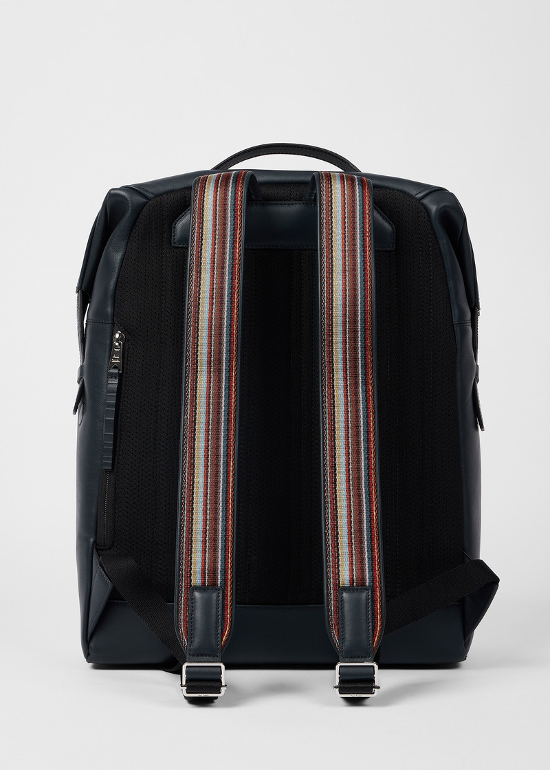 Dark Blue Leather 'Signature Stripe' Trim Backpack 6