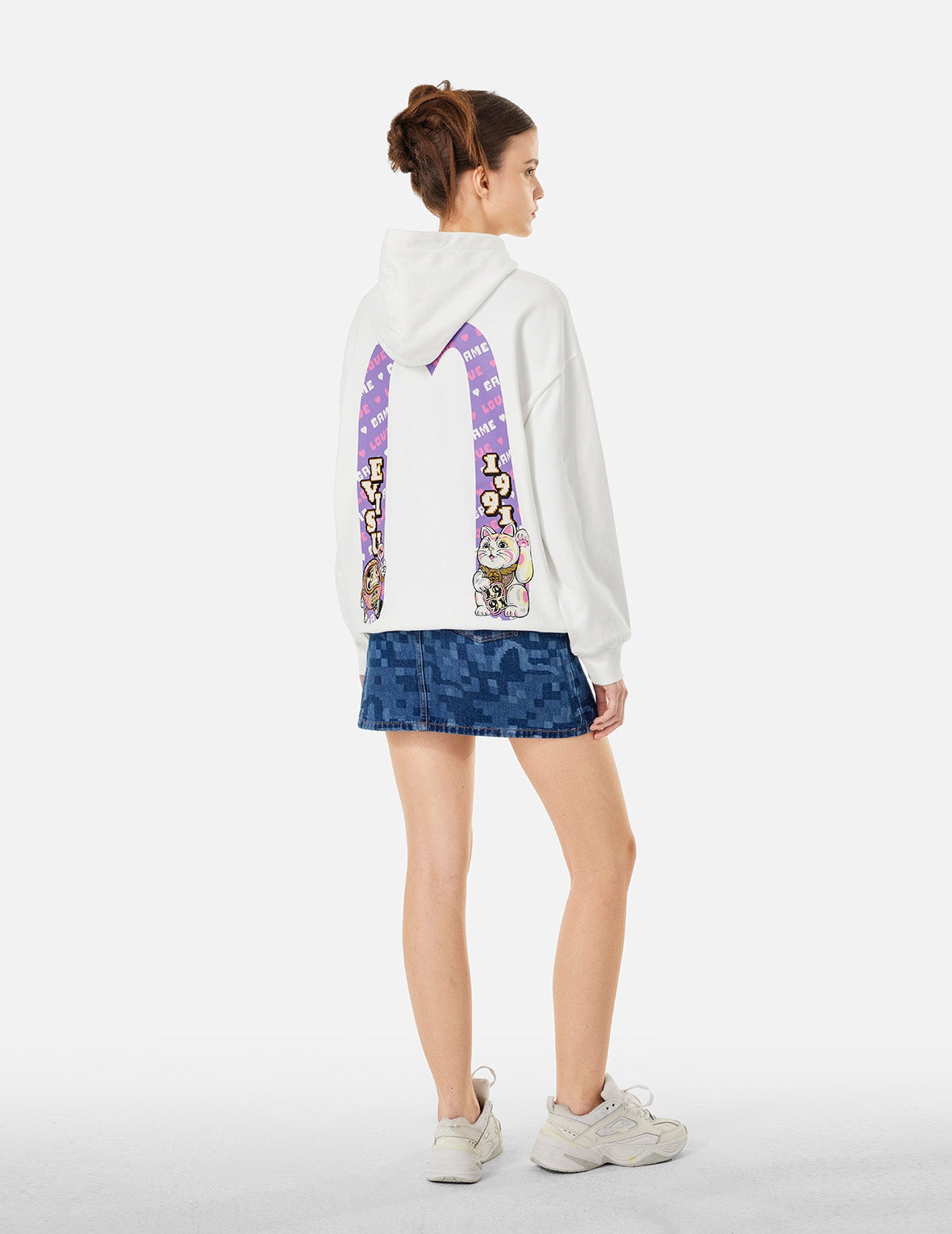 Logo and Fortune Cat Daicock Print Oversized Hoodie - 3
