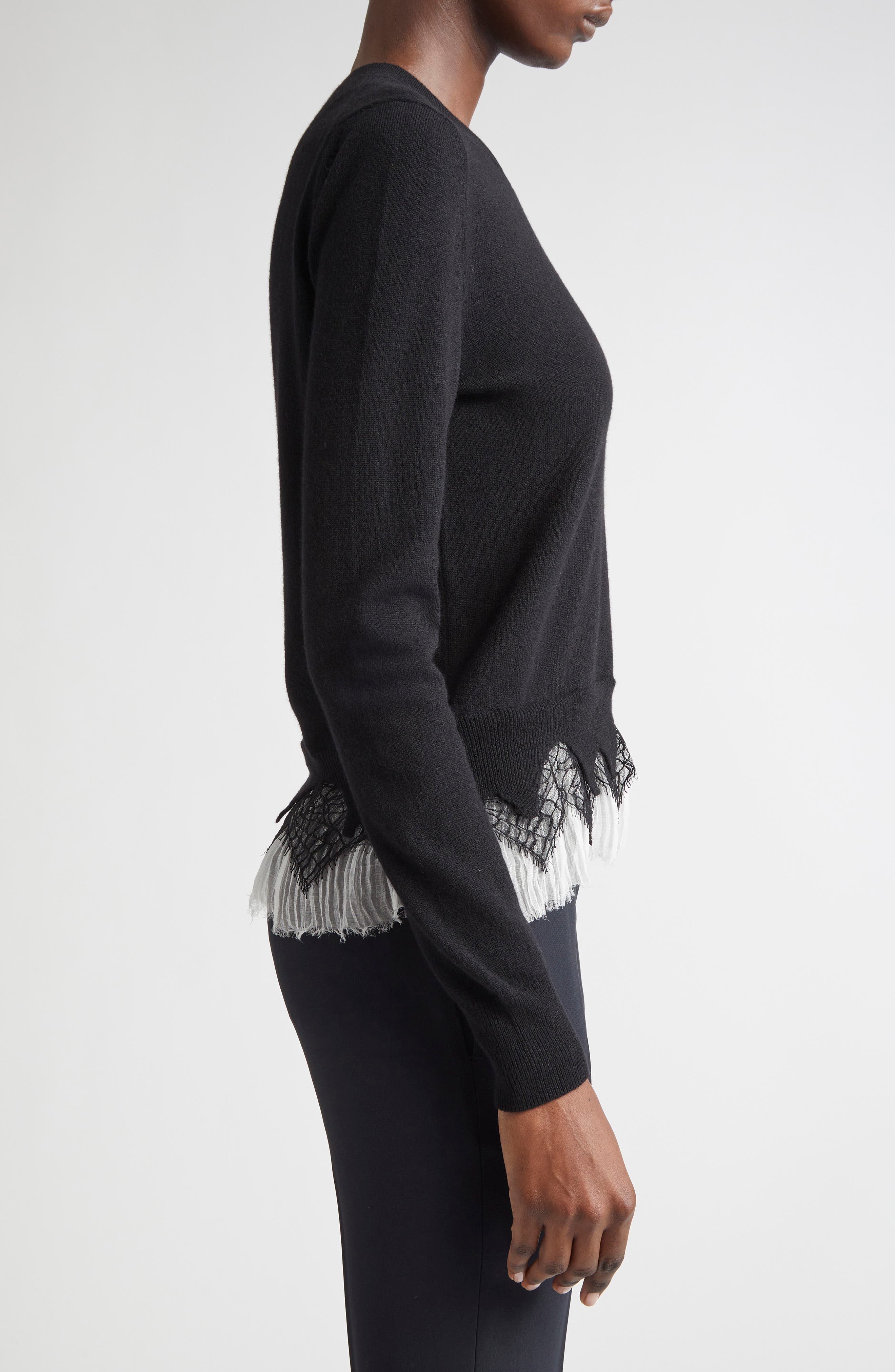 McQueen Cobweb Lace Wool & Cashmere Sweater in Black at Nordstrom - 4