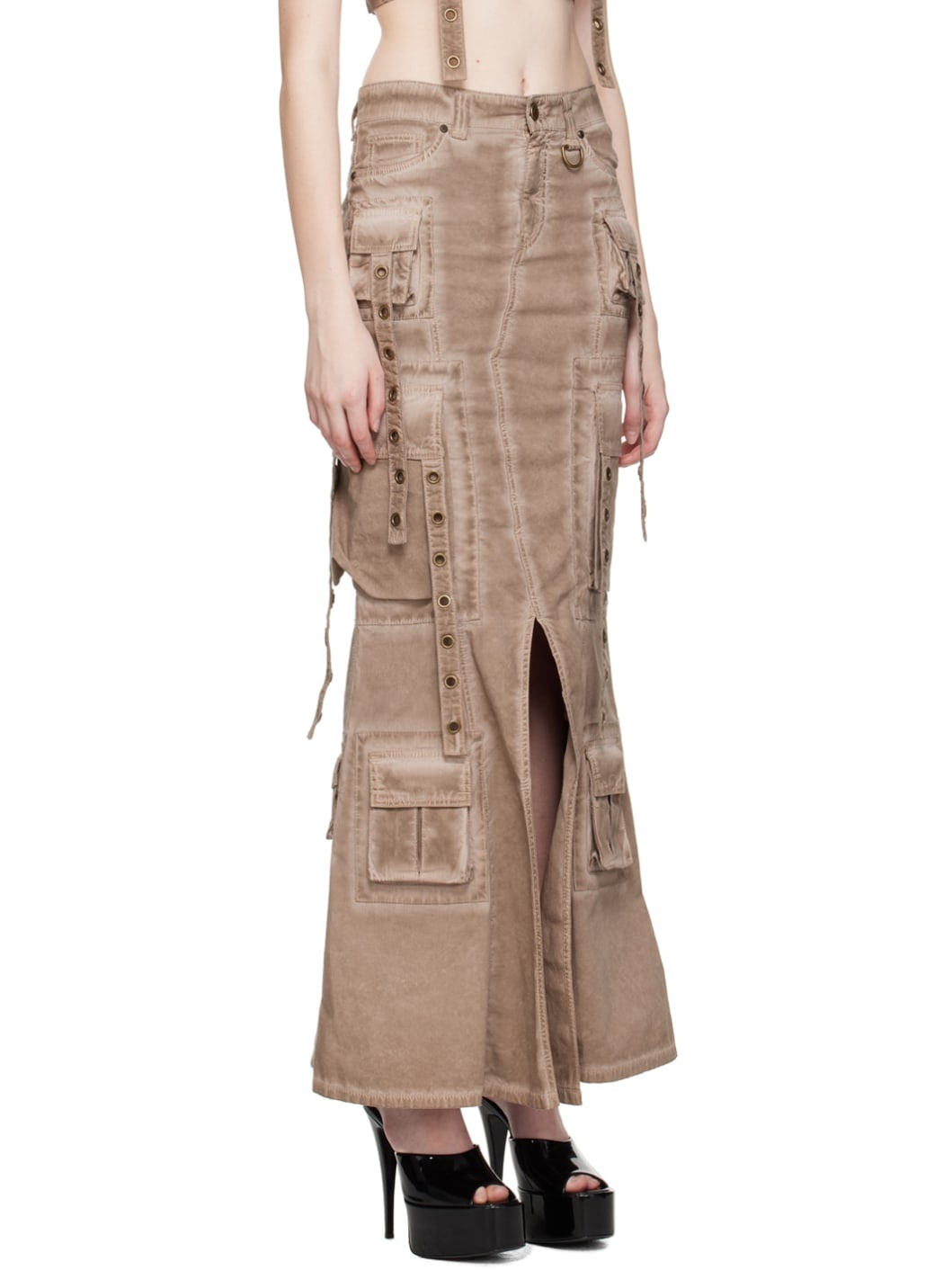 Brown Bellows Pocket Maxi Skirt - 2