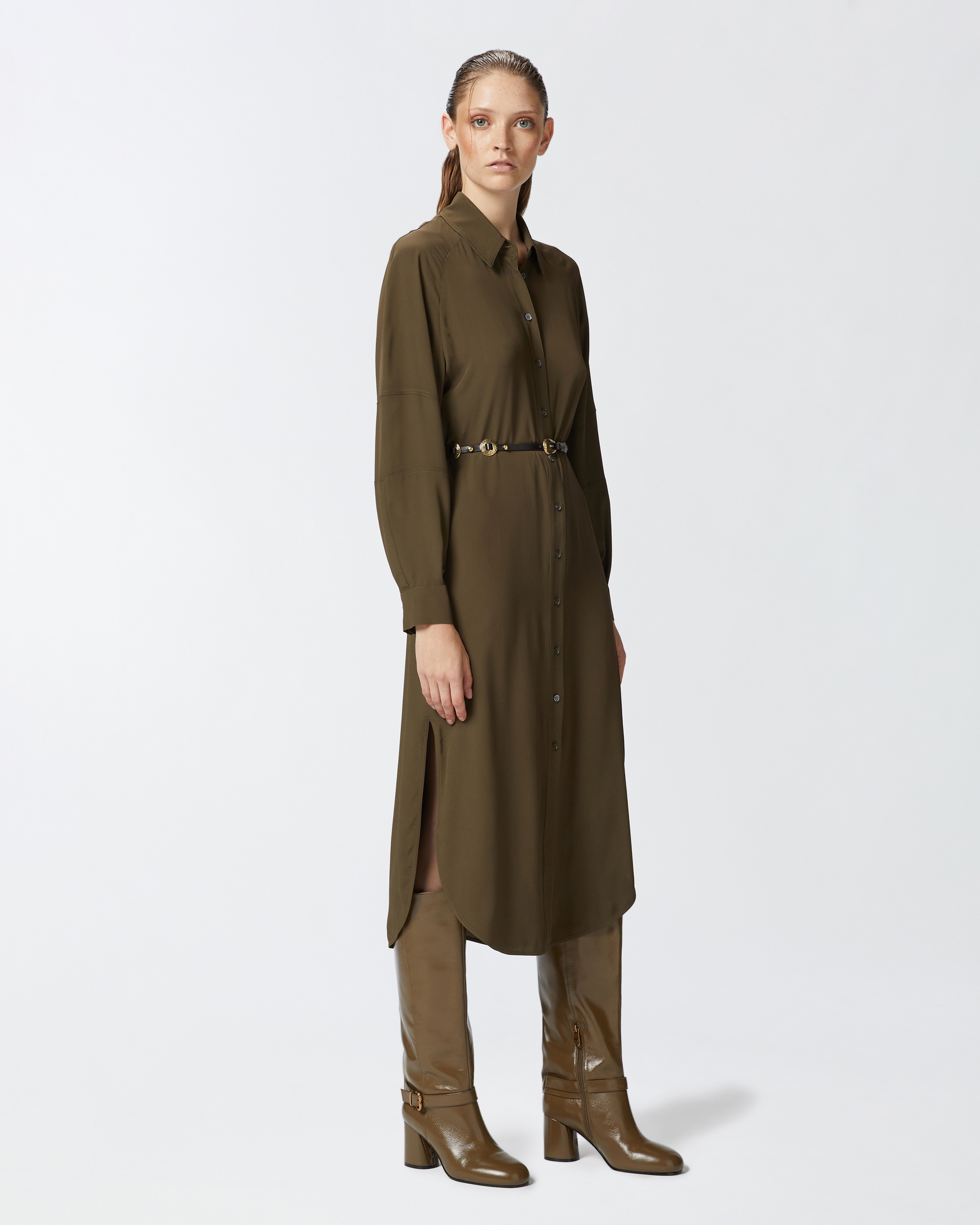 SILK-BLEND MIDI SHIRT DRESS - 3