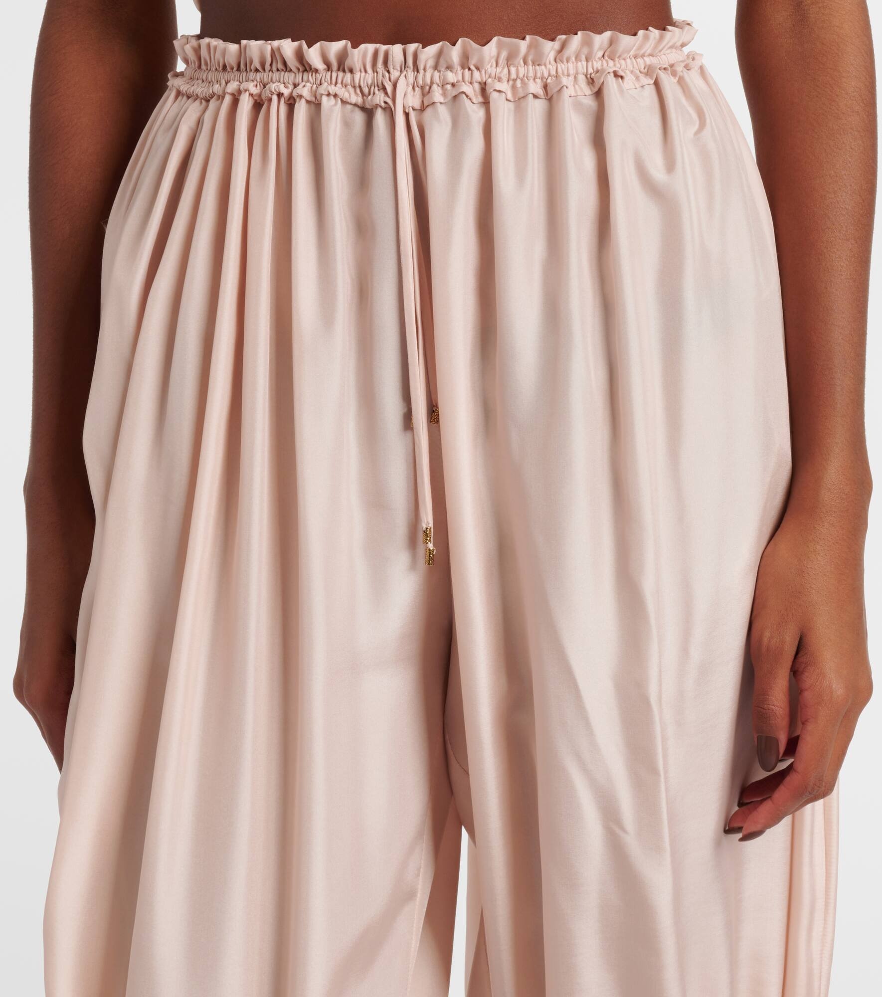 Lace-trimmed silk pongé cropped pants - 4
