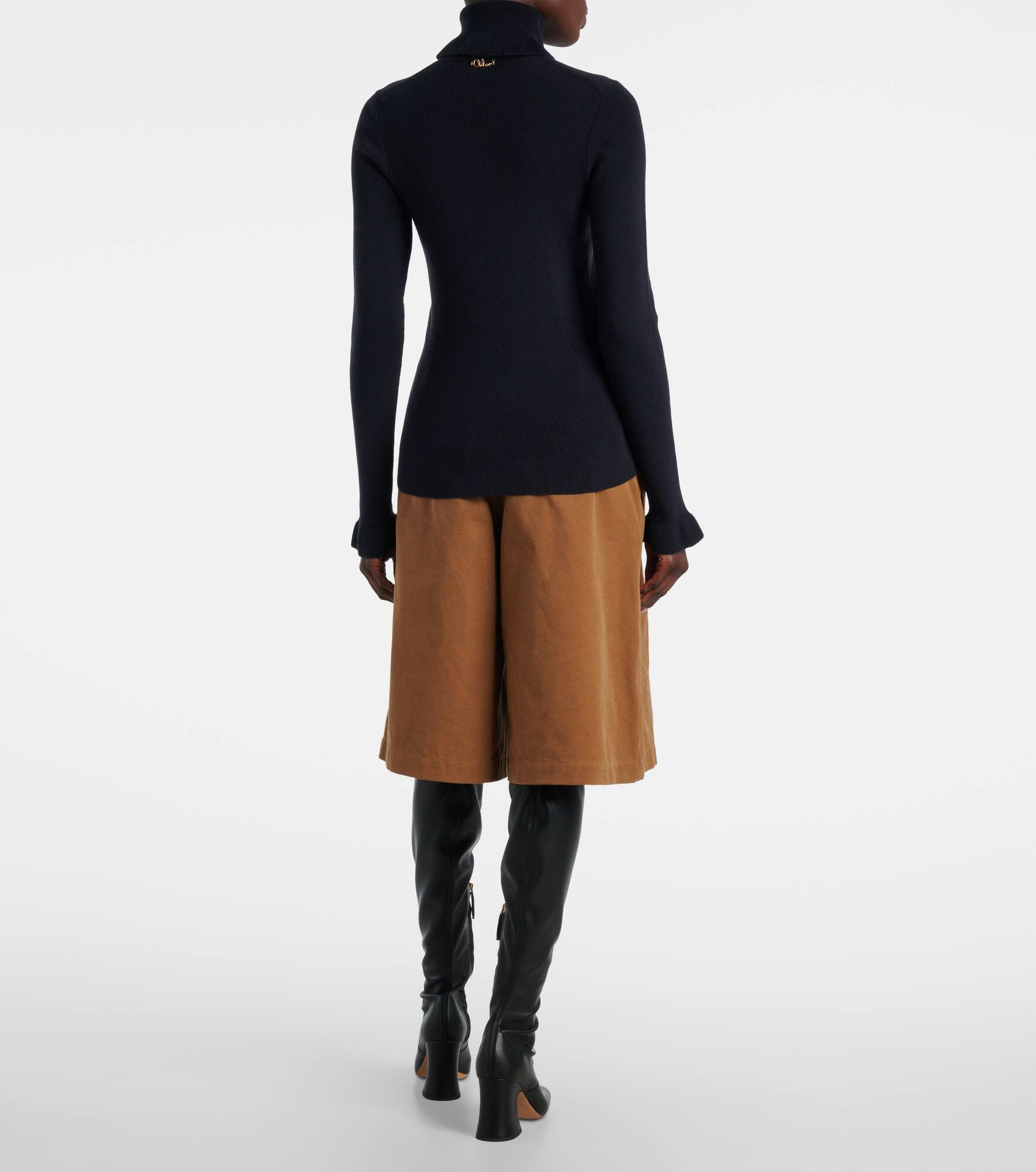 Ribbed-knit cotton and wool turtleneck sweater - 3