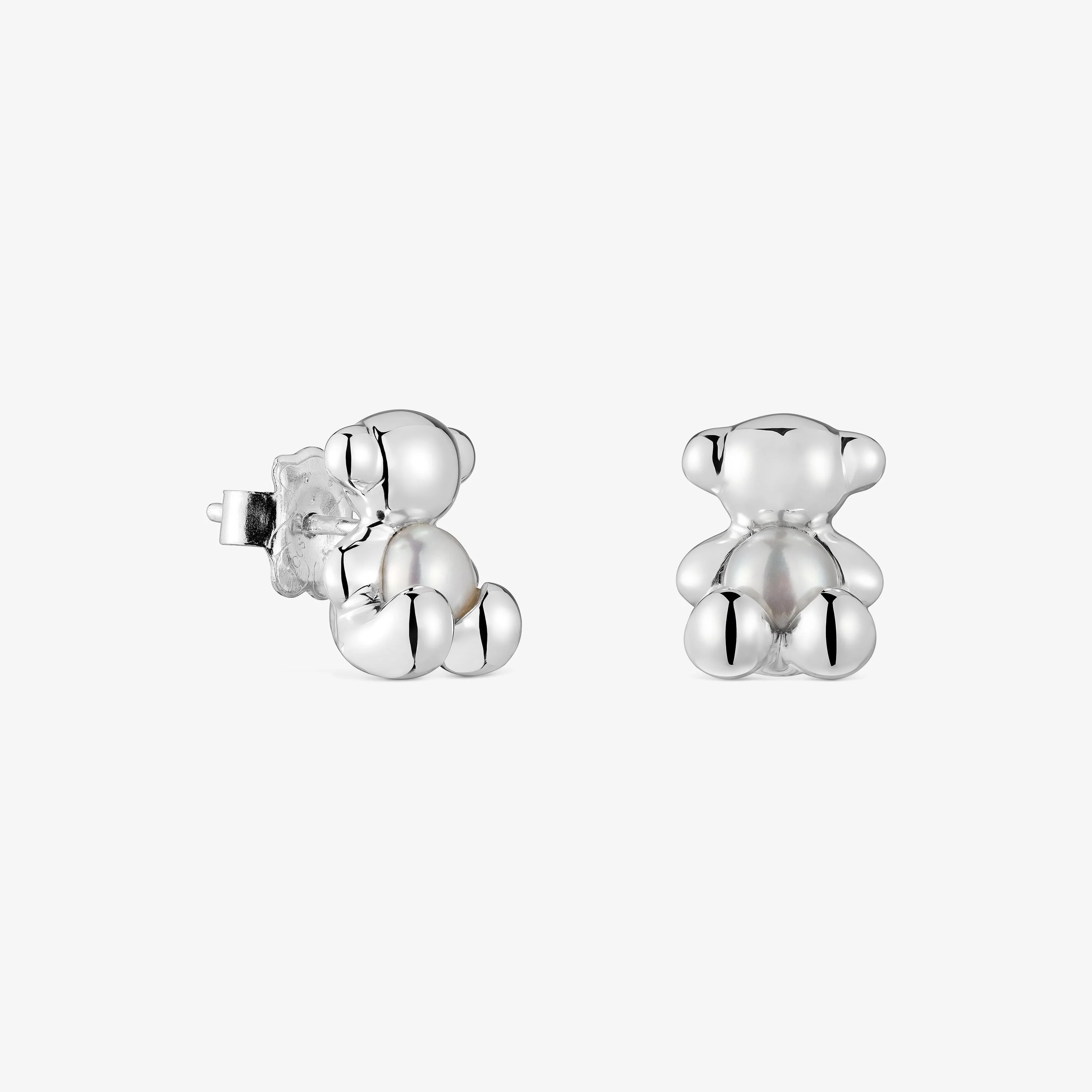 Small bear Earrings in silver and pearl Bold Bear - 1
