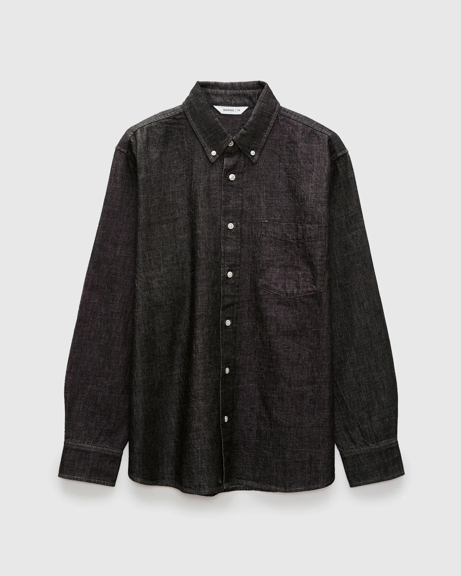 Denim Button-Down Shirt in Black White - 1