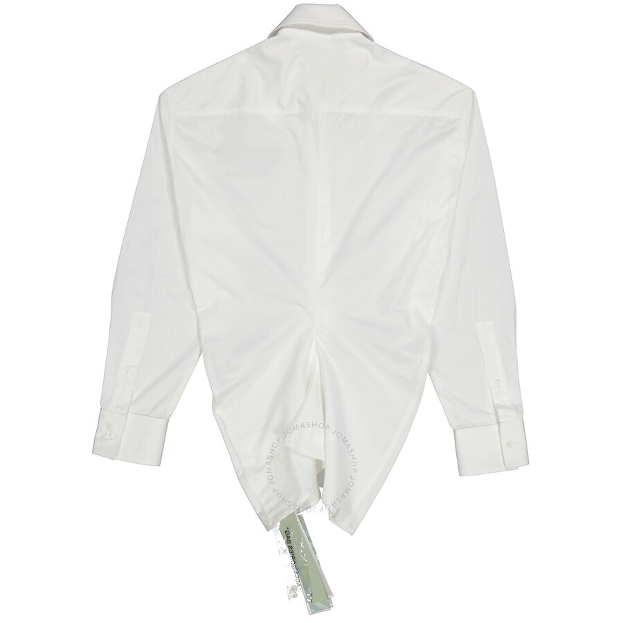 Off-White Draped-Detail Long-Sleeved Shirt in White Black - 2