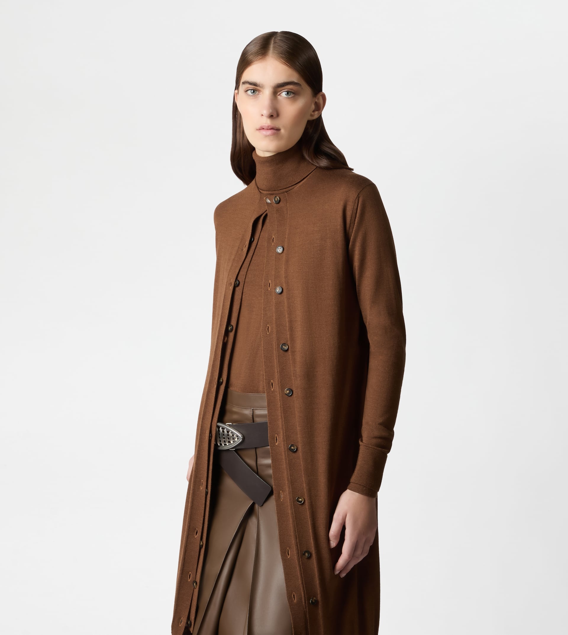 DRESS IN SILK-BLEND KNIT - BROWN - 7