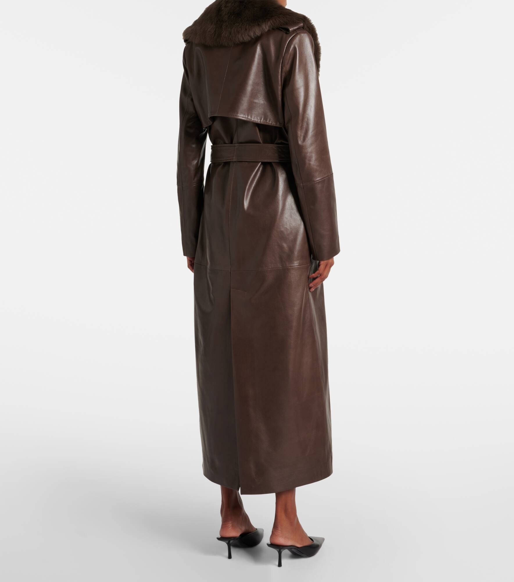 Dakota shearling-trimmed leather trench coat - 3