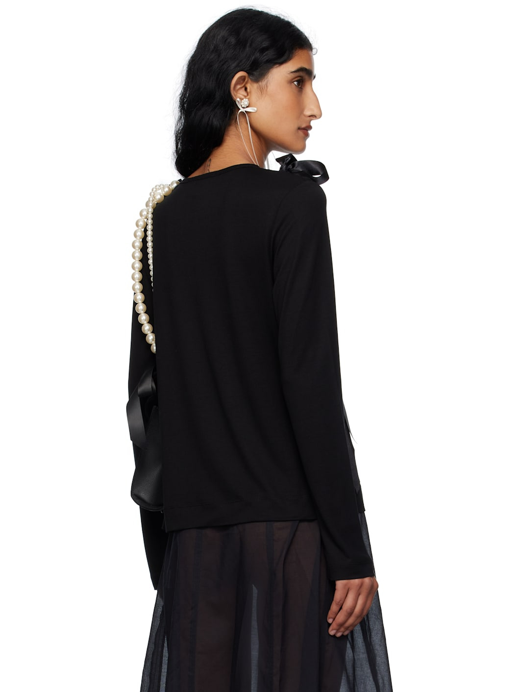 Black Bow Ribbon Tail Long Sleeve T-shirt - 3