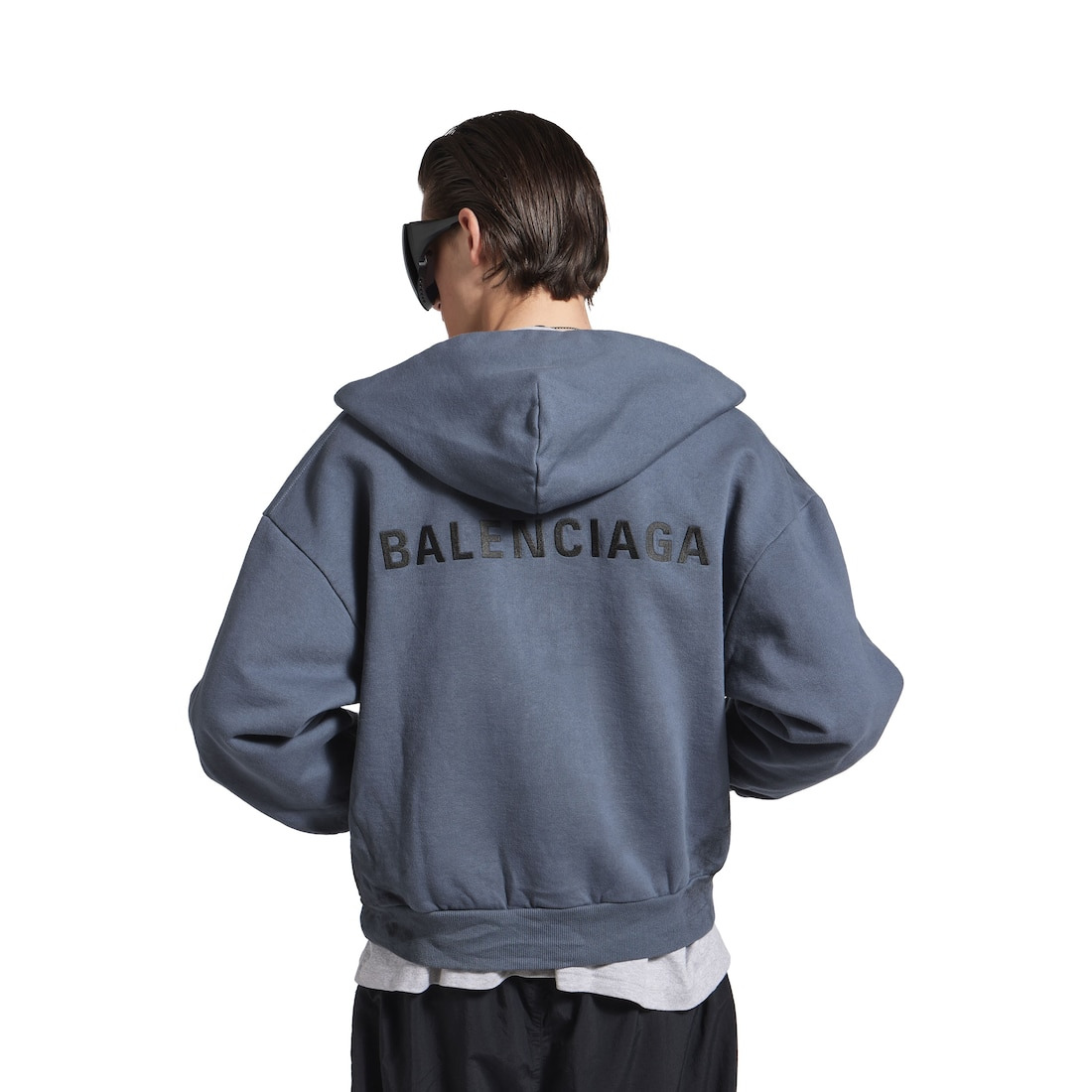 Men's Balenciaga Back Zip-up Hoodie Regular Fit in Faded Dark Blue/black - 5