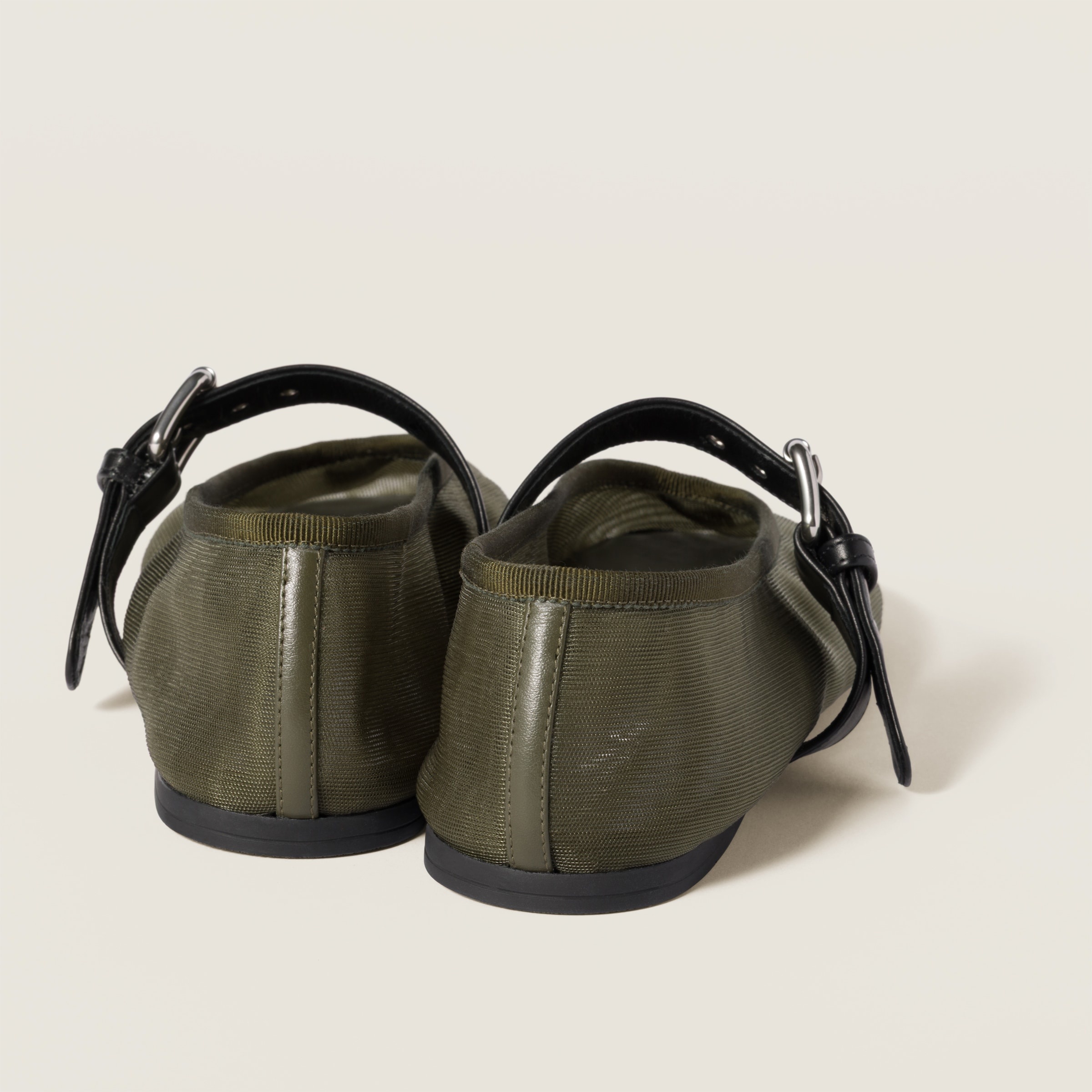 バレエシューズ MIU MIIU 5F373E_099_F0393 MES FABRIC BALLERINAS Olive Green Mesh Fabric Ballerinas | Miu Miu