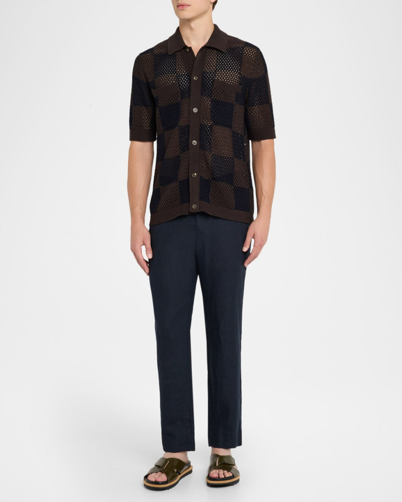 REISS Men's Alfred Checkered Crochet Short-Sleeve Shirt outlook
