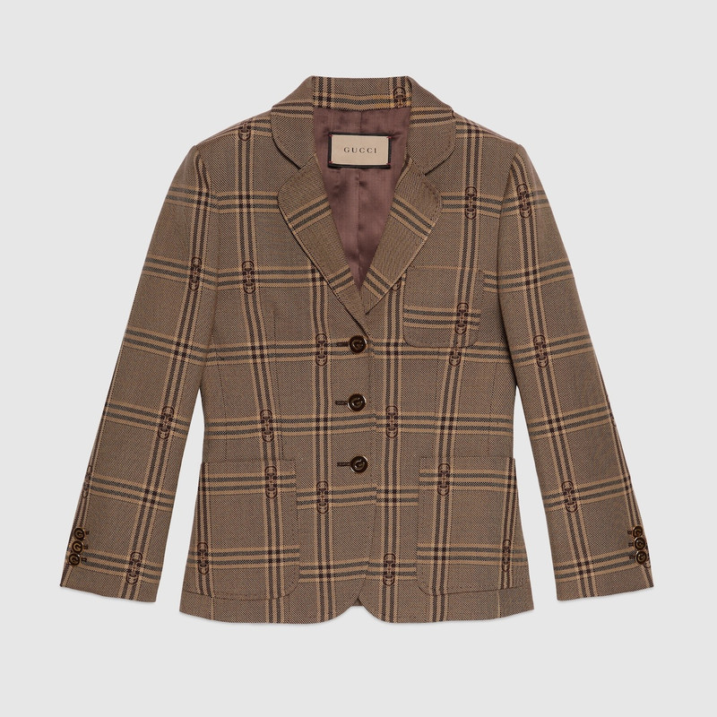 Horsebit check wool jacket 1