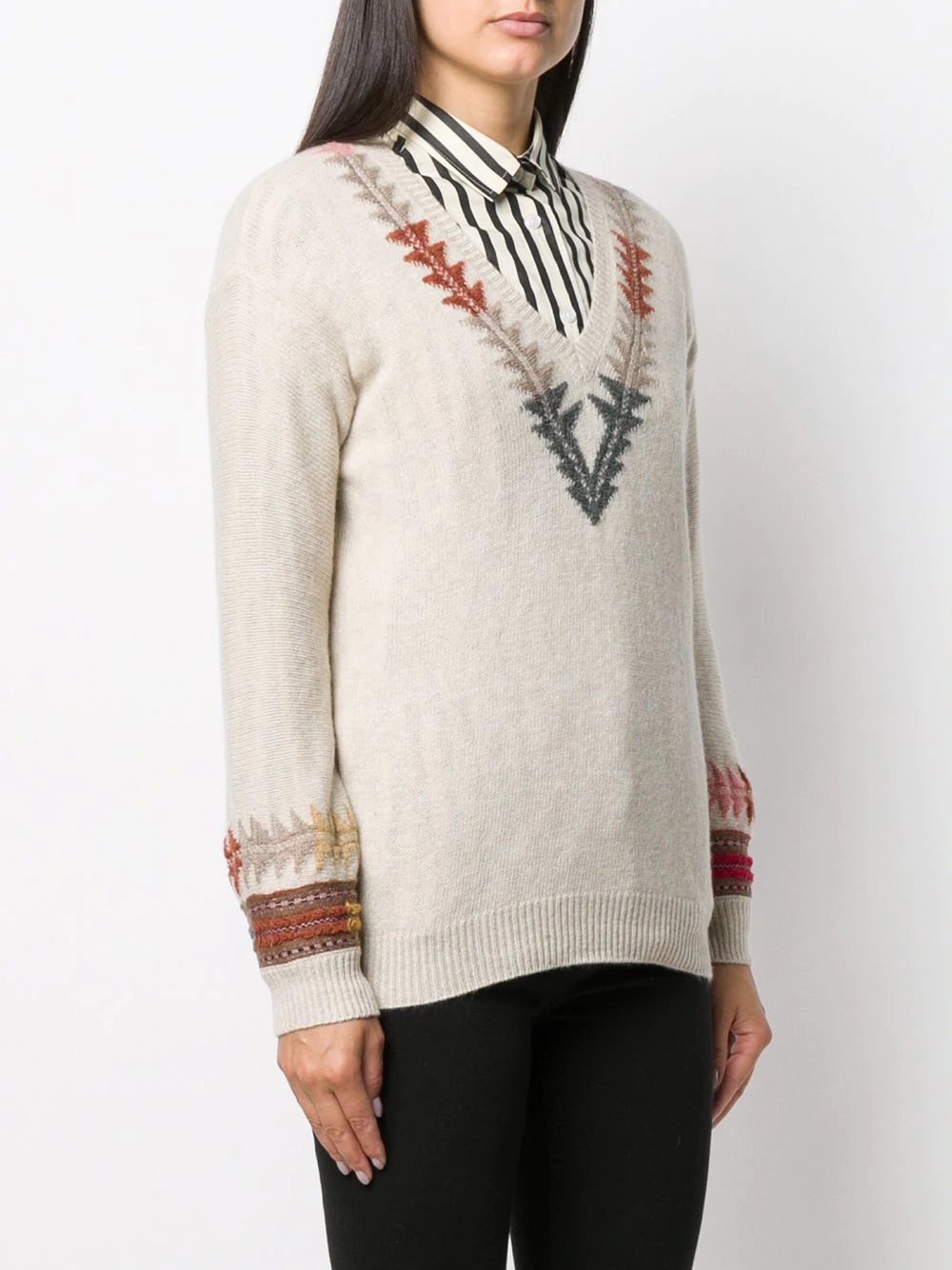 intarsia knit v-neck jumper  - 3