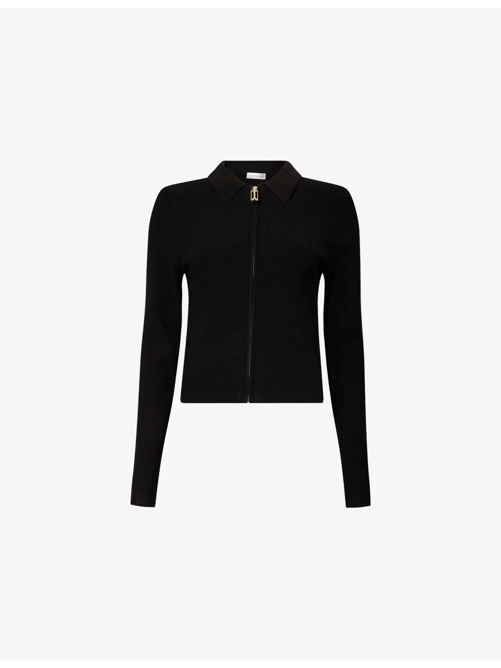 Long-Sleeve Zip-Up Rib-Knit Polo Top - 1