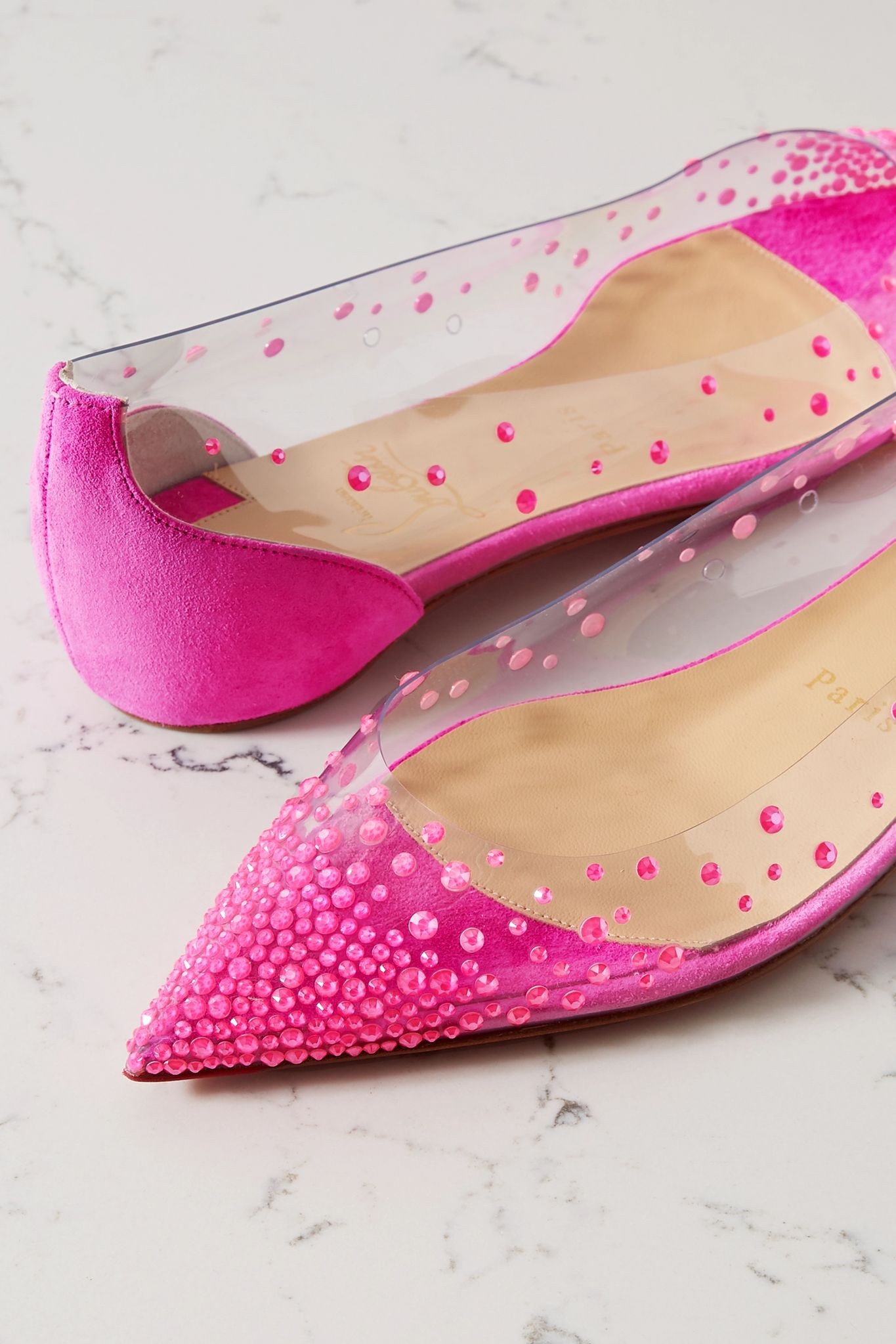 Degrastrass embellished PVC and suede point-toe flats - 5