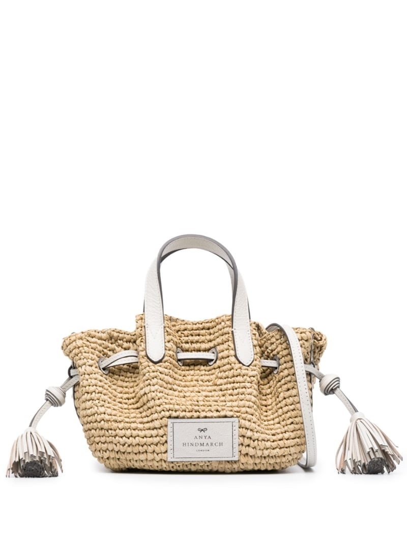 tassel-detail raffia tote bag - 1