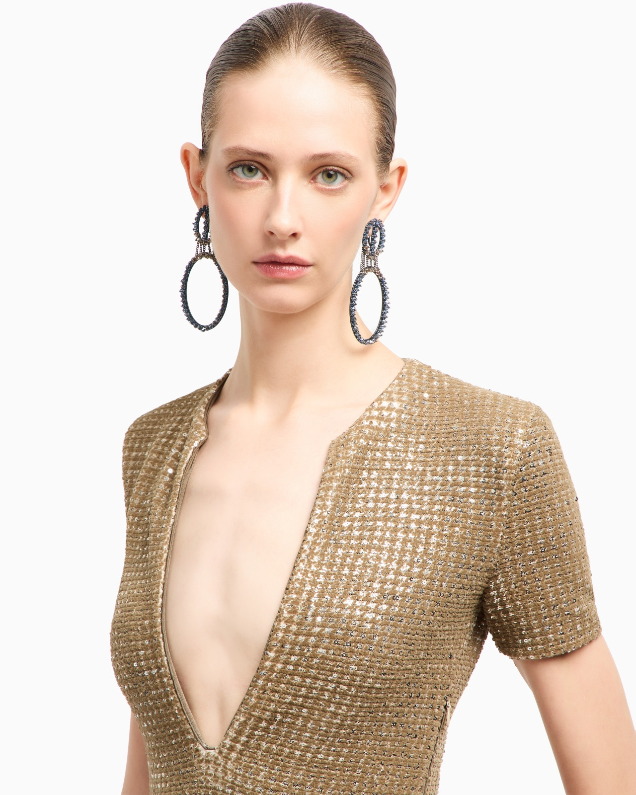 JERSEY BODYSUIT WITH A FLOCKED PRINT AND SEQUINS - 5