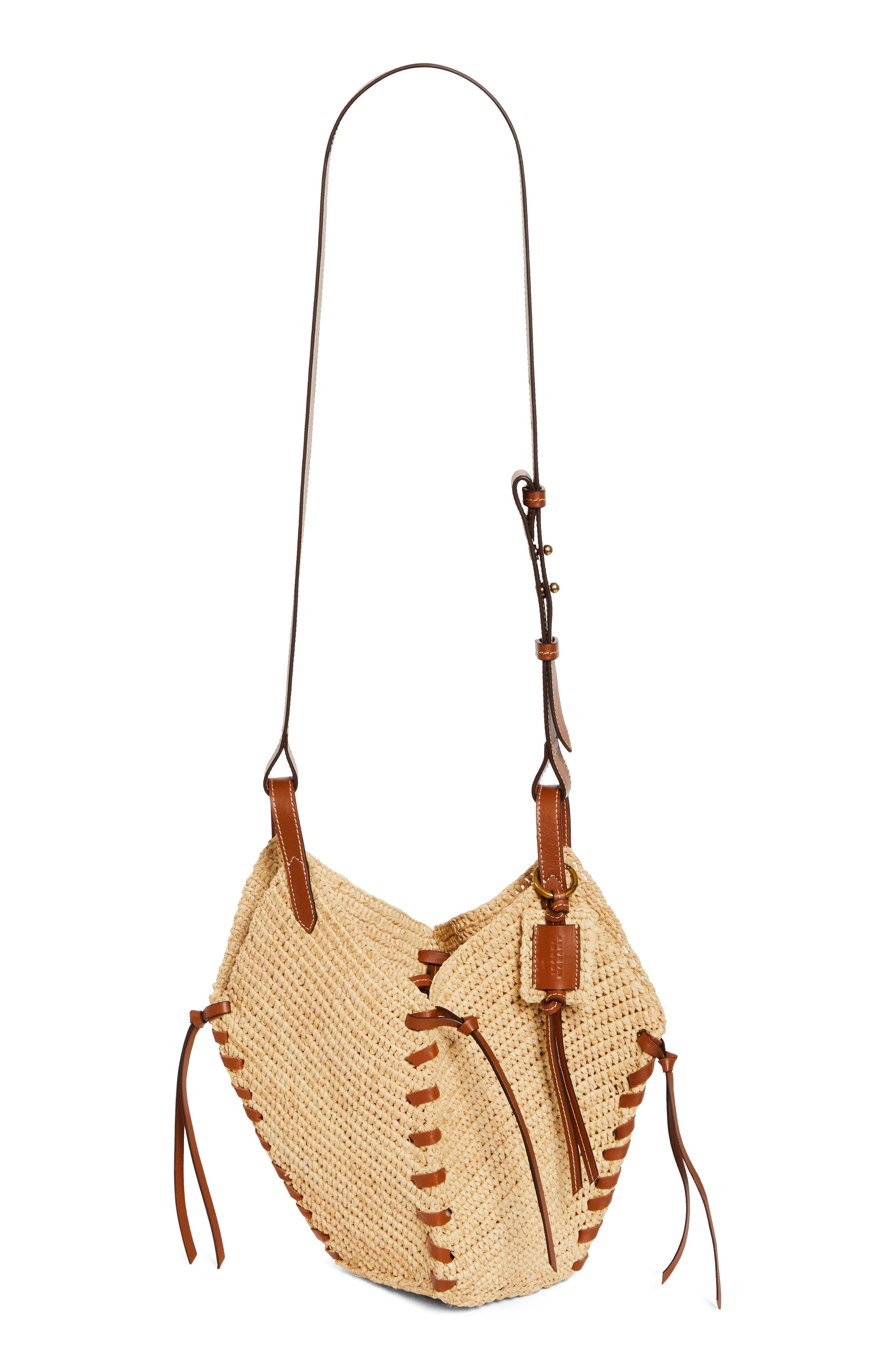 Isabel Marant Mini Tampa Woven Raffia Shoulder Bag in Natural/Cognac at Nordstrom - 4