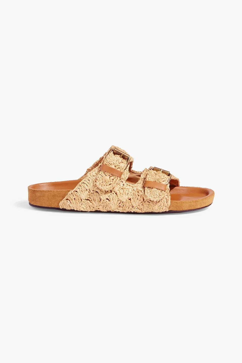 Lennyo buckled leather-trimmed raffia slides - 1