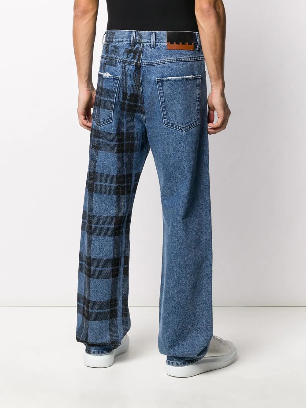 checked wide-leg jeans - 4