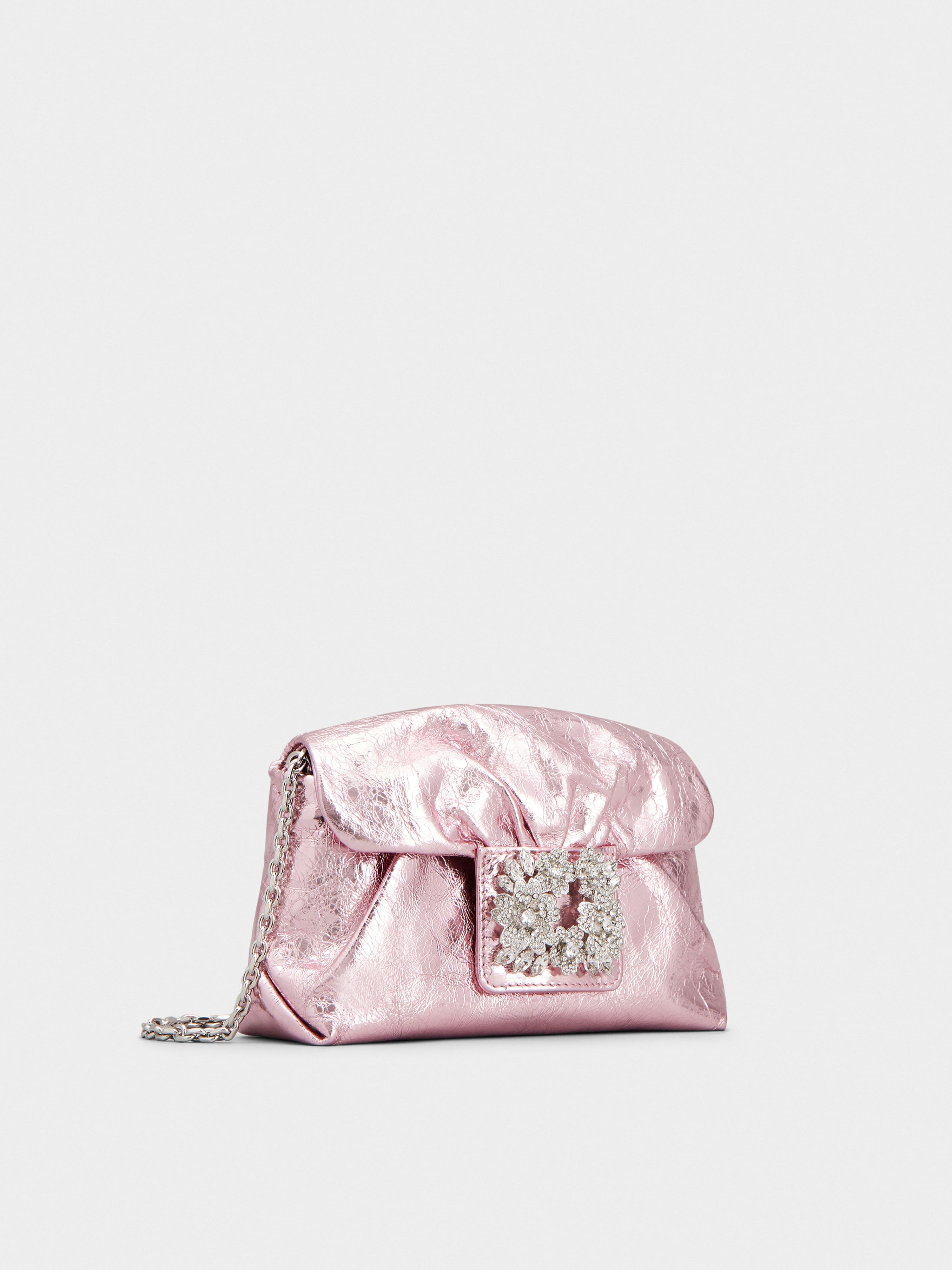 Drapé Bouquet Strass Buckle Micro Bag in Leather - 3