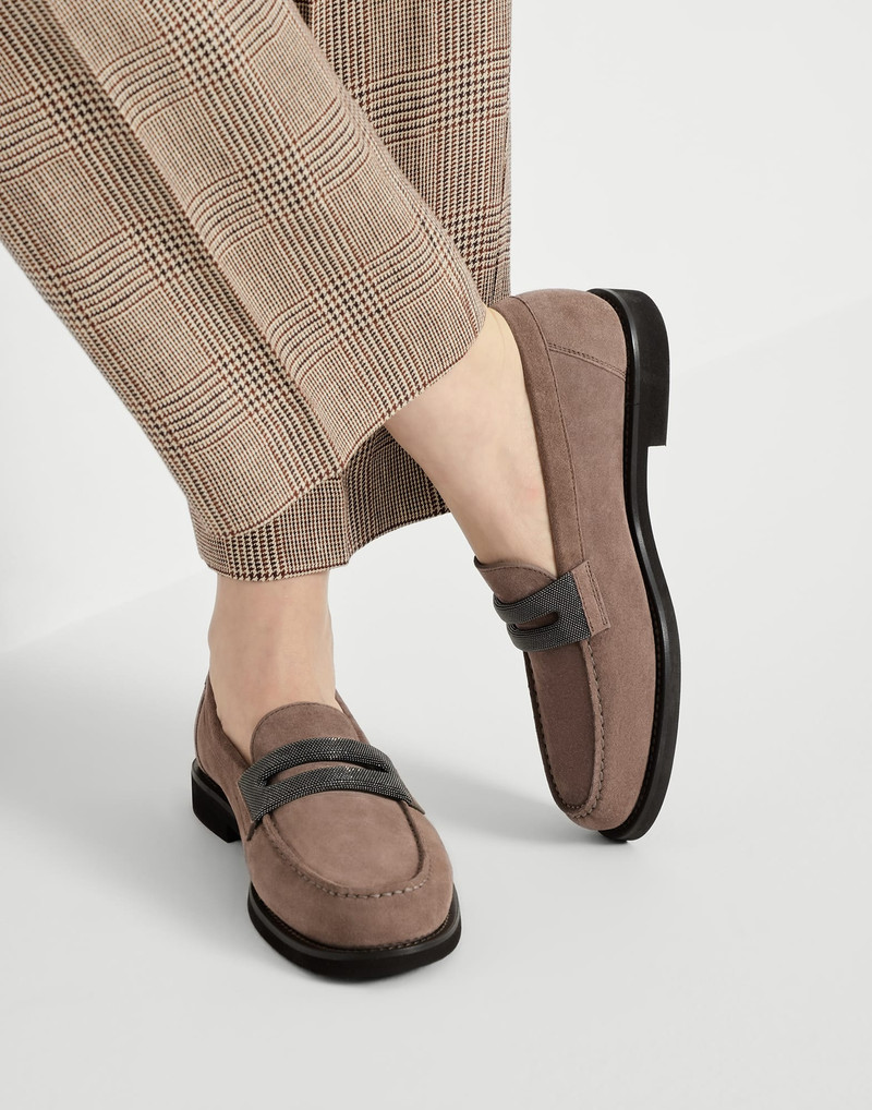 Suede penny loafers with precious clamp 5