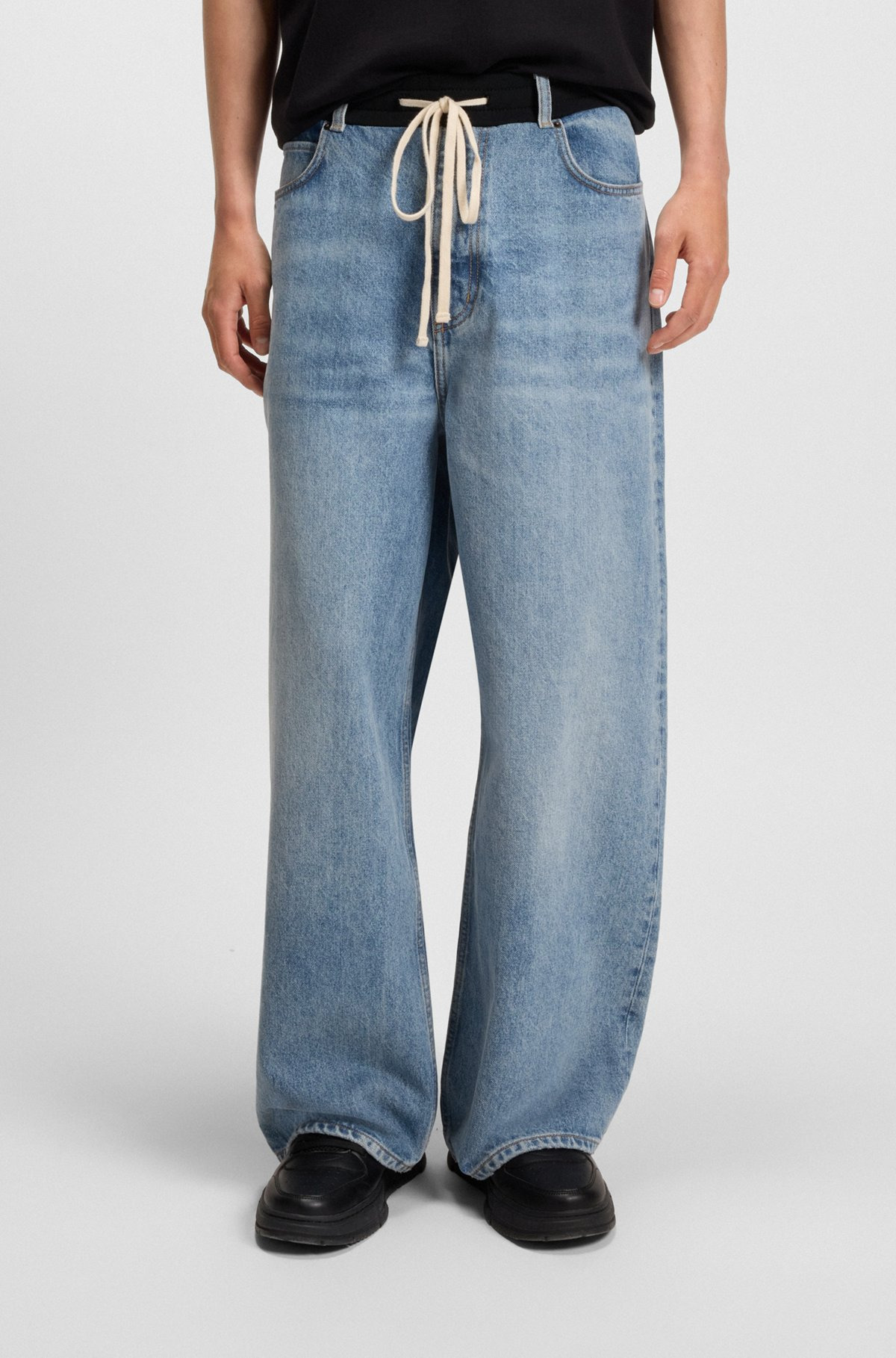 OVERSIZE-FIT JEANS IN BLUE DENIM WITH JERSEY WAISTBAND - 2