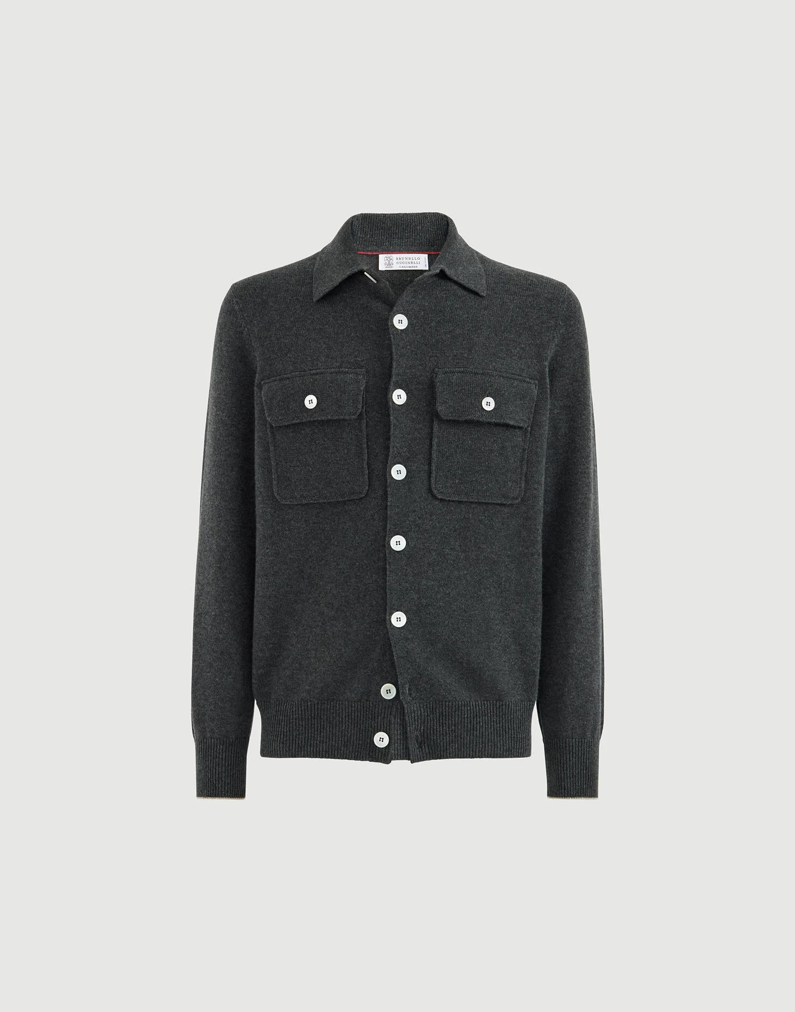 Cashmere shirt-style cardigan with chest pockets - 1