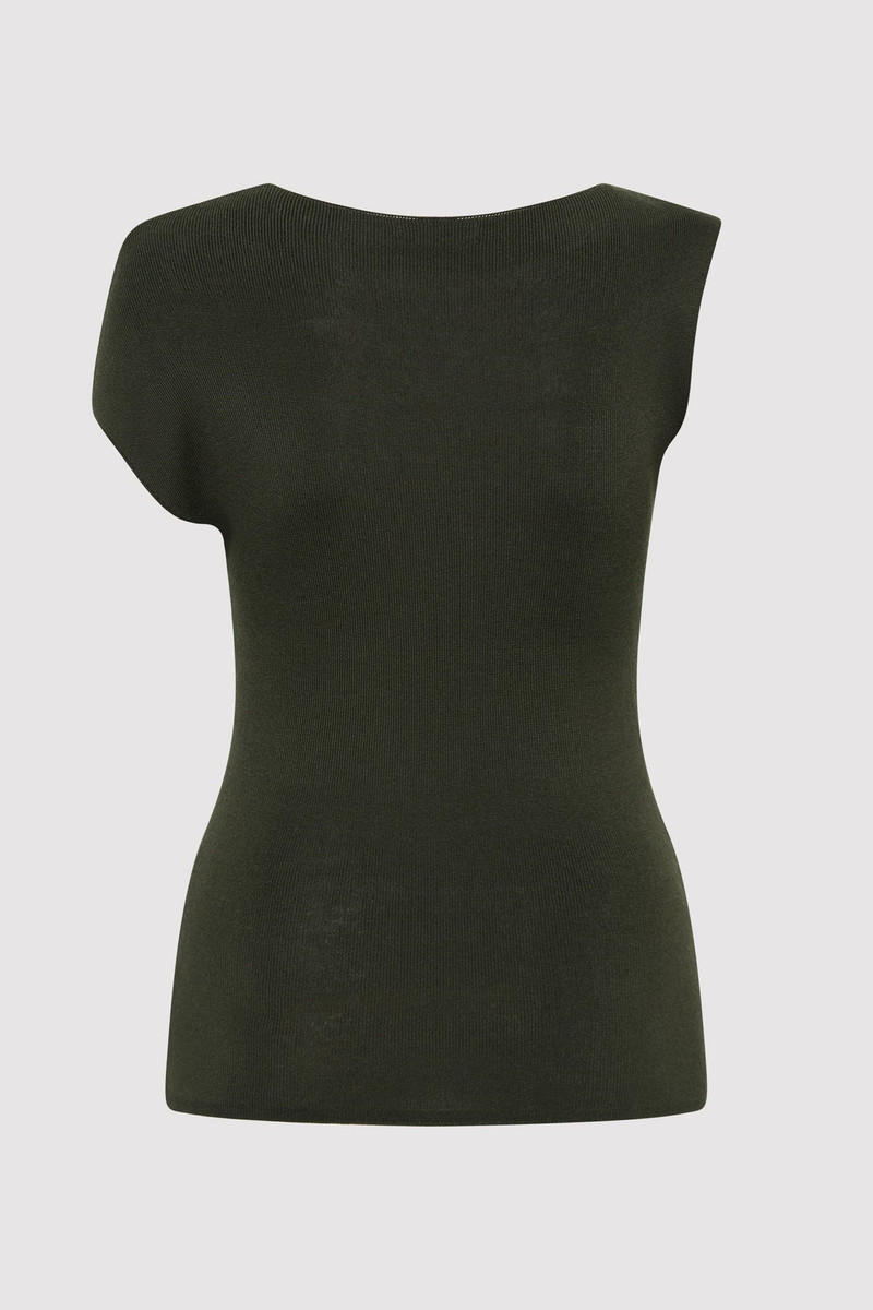 ST. AGNI Asymmetric Knit Top - Basil outlook