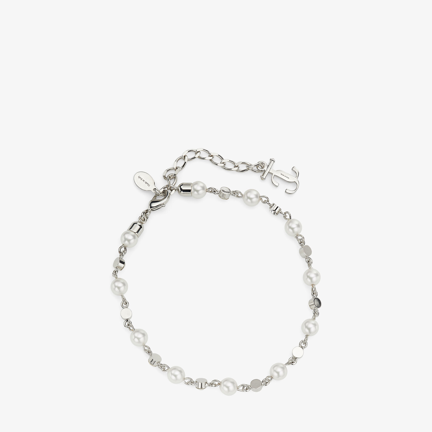 Pearl Crystal Anklet
Silver-Finish Metal Anklet with Pearl, Crystal and JC Monogram Charms - 5