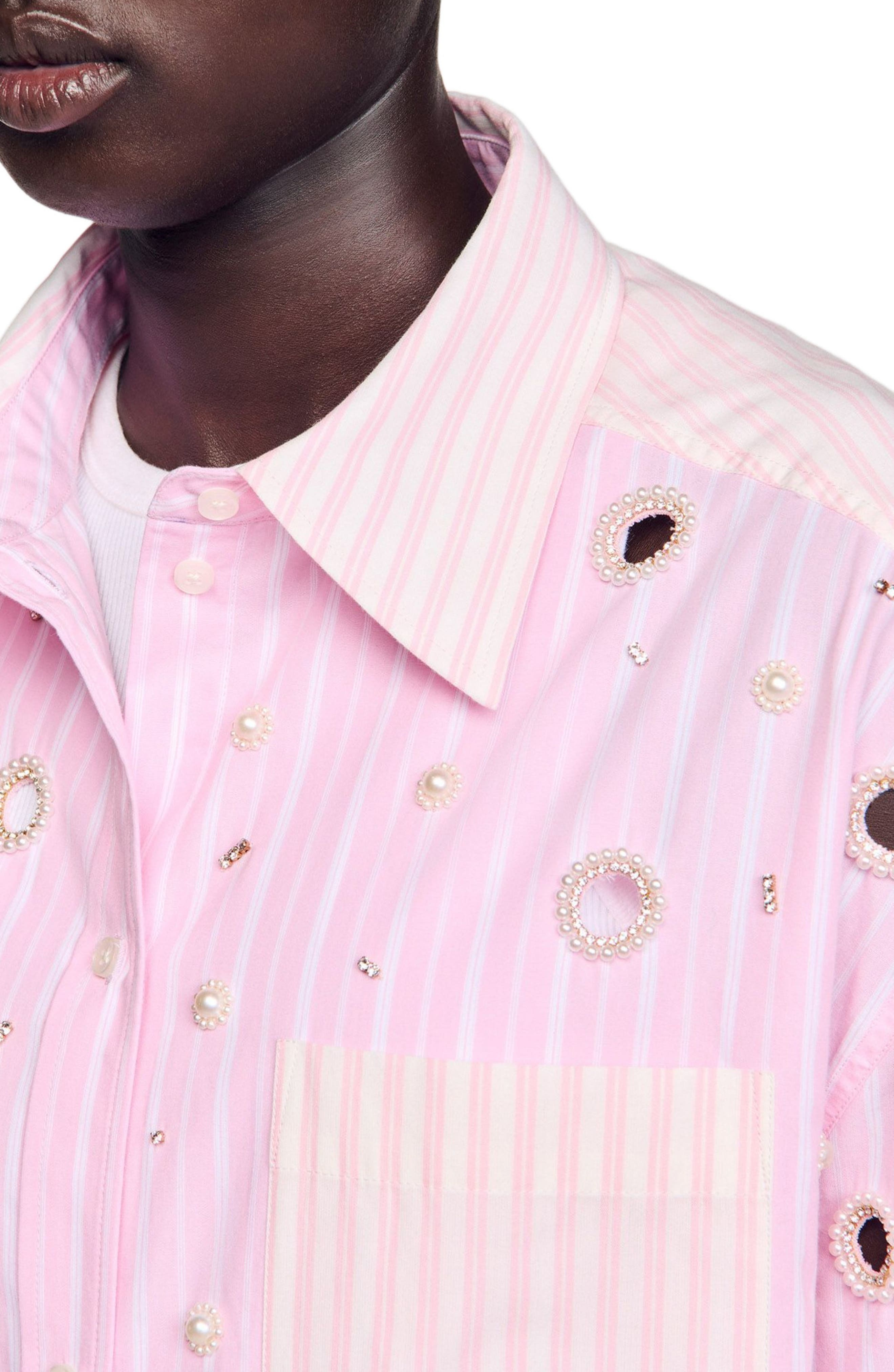 SANDRO Striped rhinestone shirt in Pink at Nordstrom - 6