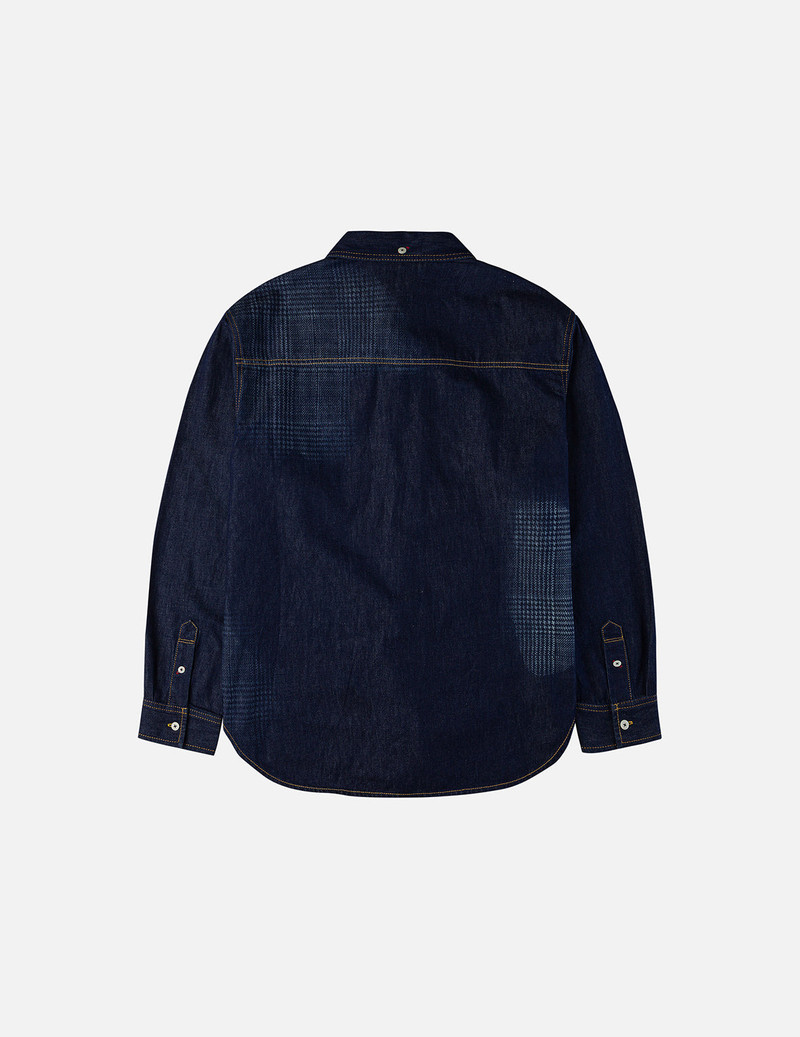 Handbrush Houndstooth Print Relax Fit Denim Shirt 4