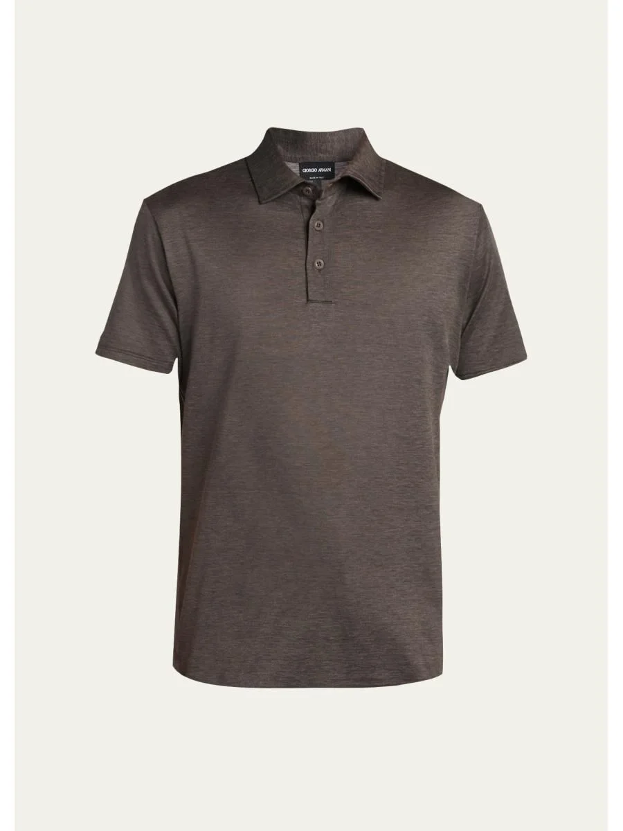 Men's Silk and Cotton Heathered Polo Shirt - 1
