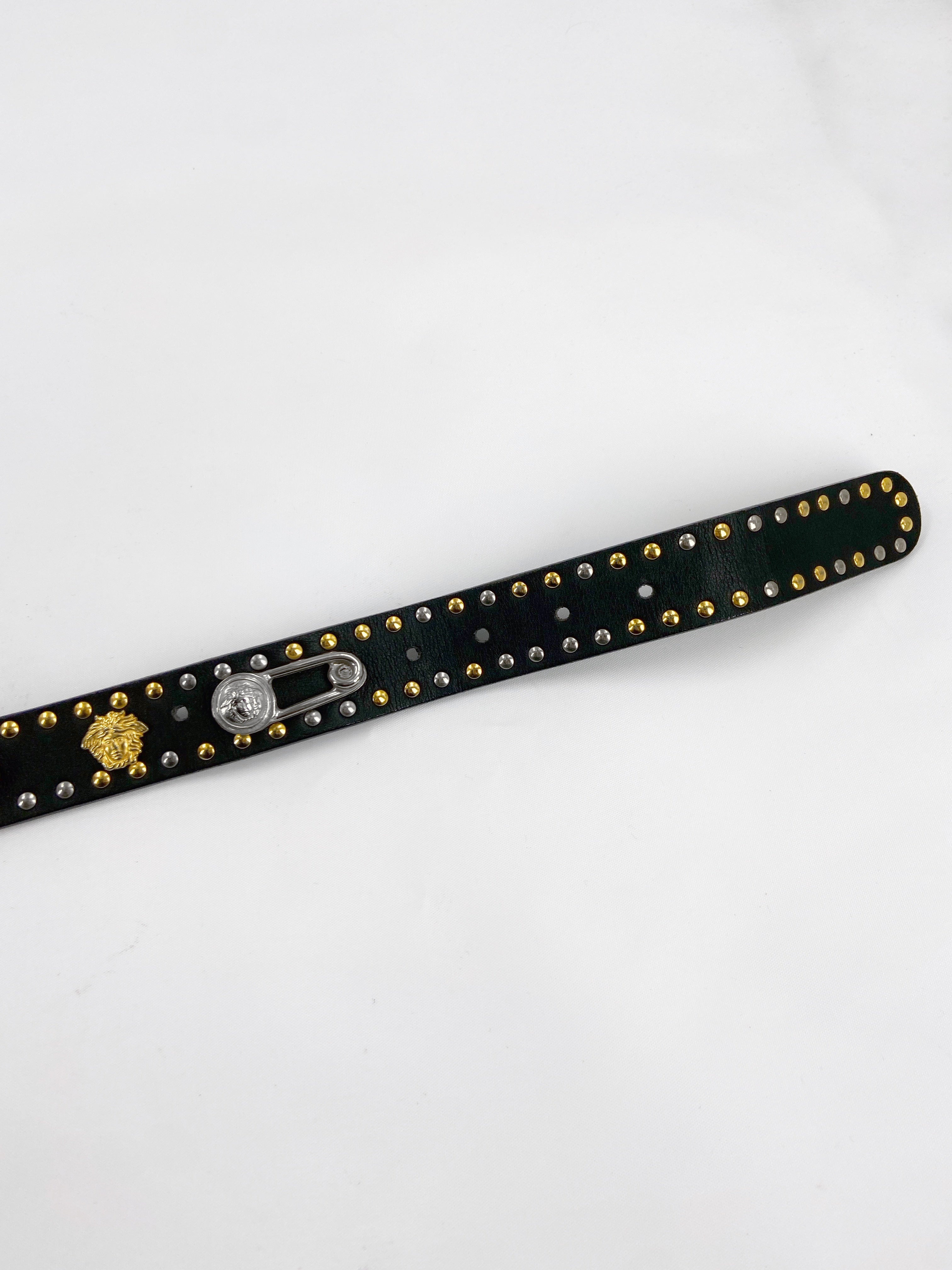 Gianni Versace Spring 1994 Men’s Safety Pin Leather Embellished Belt 32 - 8